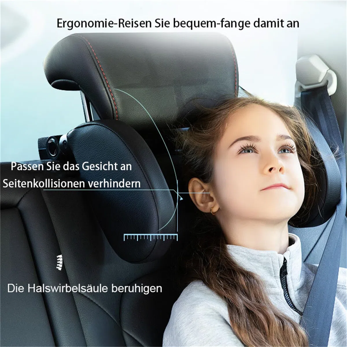 Kopfstütze Auto Kinder 360° Rotation Verstellbare Memory Foam Nackenstütze mit Handyhalterhaken