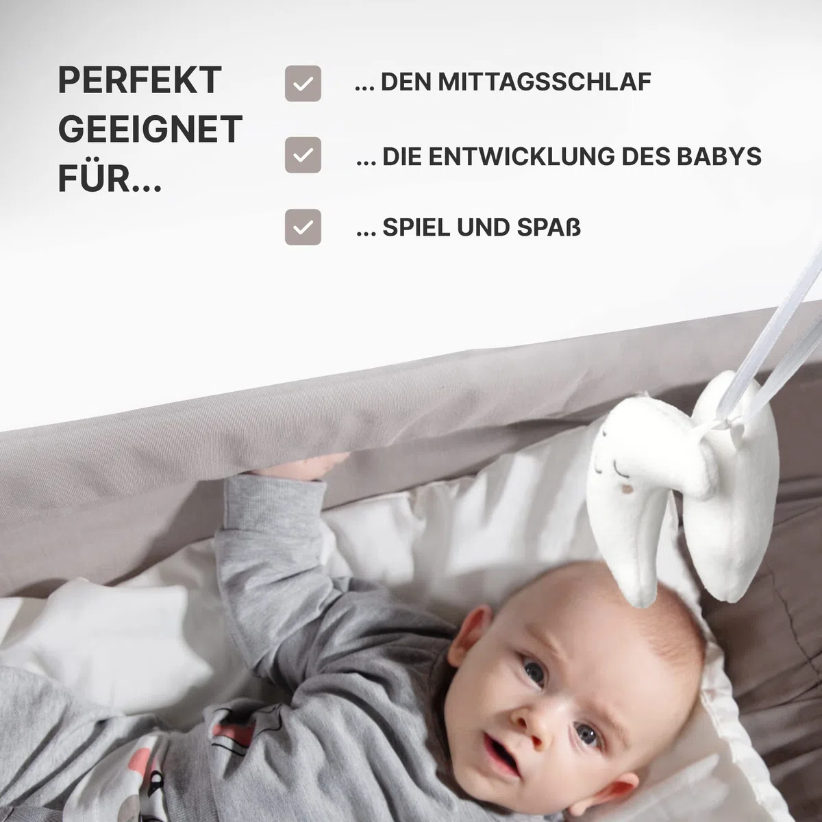 Baby Hängematte [QuickFix-Schlaufe] Babywiege Babybett Federwiege mit Gestell Kinderschaukel Babywippe für Kinderzimmer, Esszimmer, Wohnzimmer | Grau