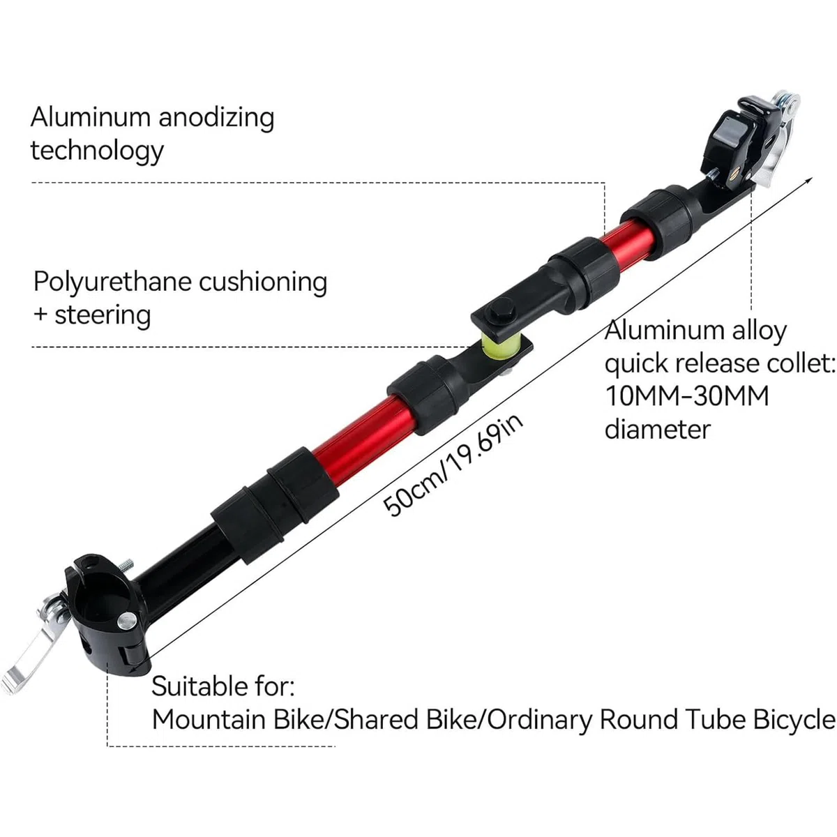 Fahrradanhängerkupplung Legierung Adapter Befestigung 270 Grad 50cm/19,69 Zoll Schwerlast Fahrradverbinder Sicheres Gestänge Schwarzes Metall für Pendeln Haustier Transport Kinder Cargo