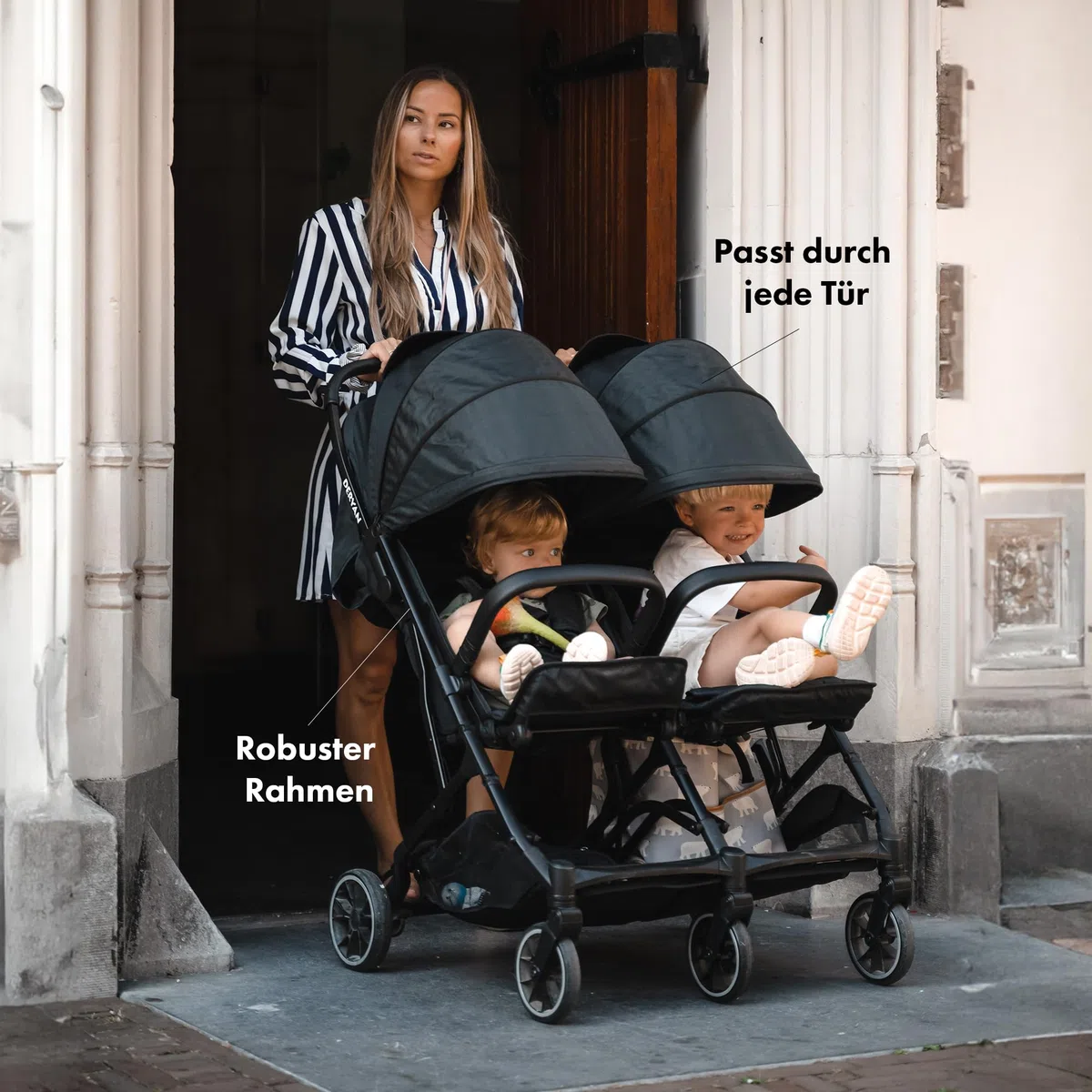 Deryan Rolo X2 Kinderwagen Buggy 2 in 1 - klappbar bis 44kg - Schwarz