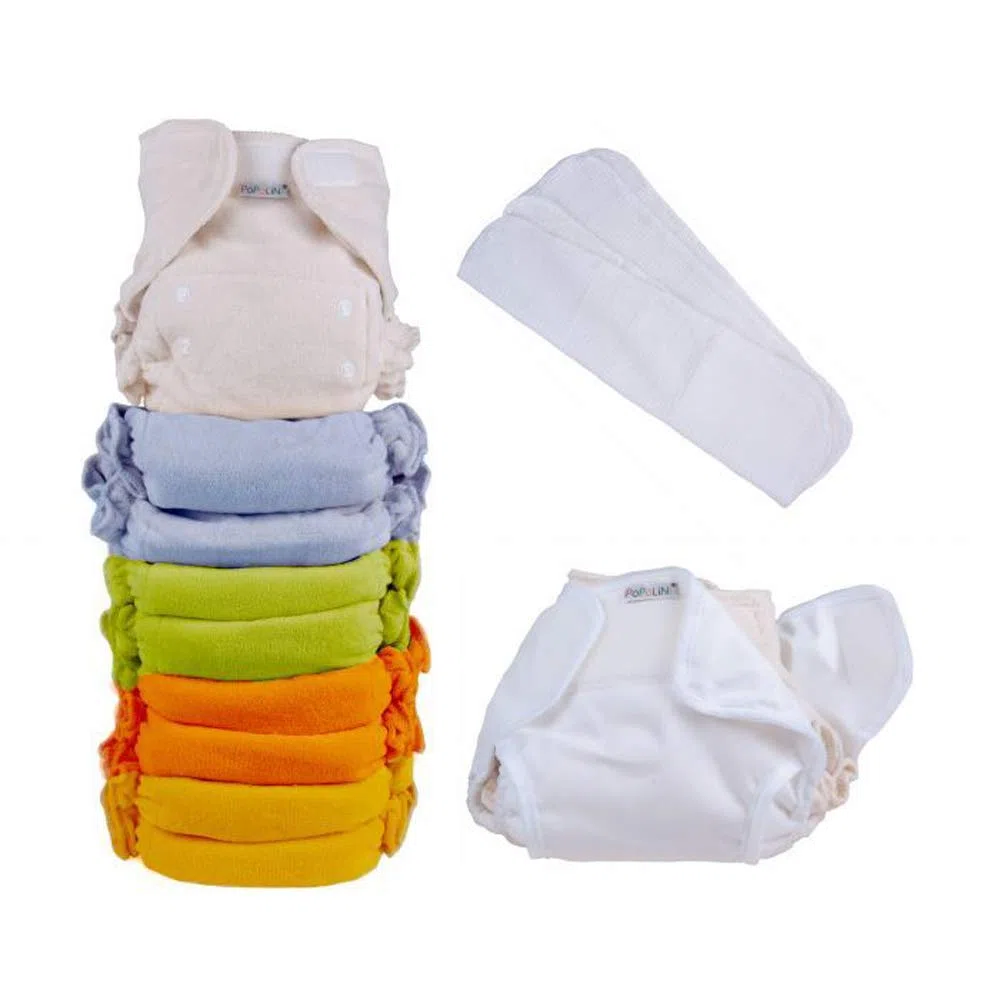 Popolini UltraFit Rainbow Soft Set Bunt sortiert Komplettset Stoffwindeln 3-15kg inkl. Vliessrolle 120 Blatt