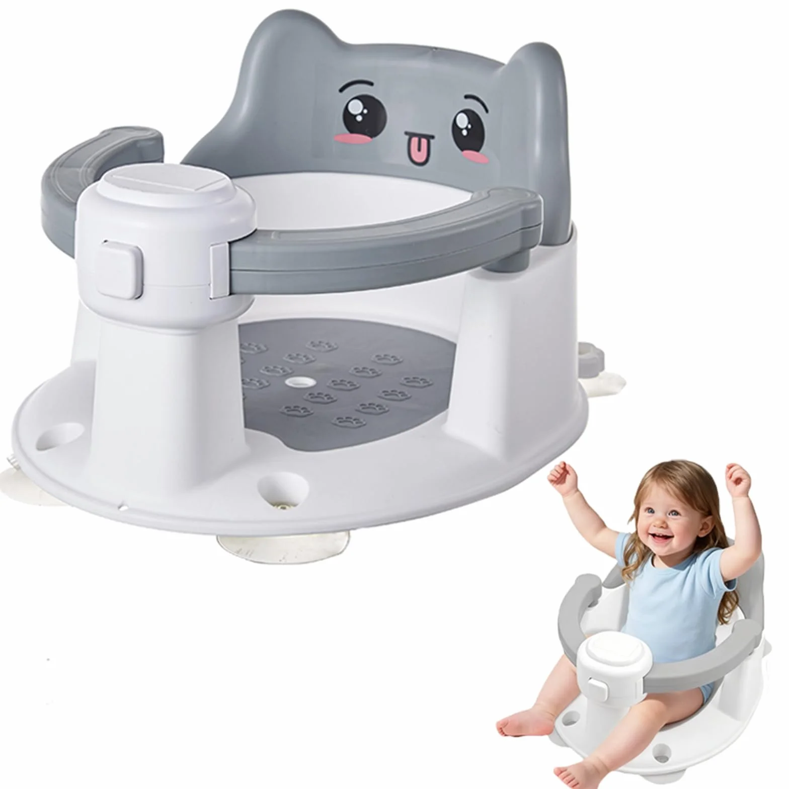 Badewannensitz Baby, Baby Badewannensitz mit 4 rutschfesten Saugnäpfen, Badesitz Baby ab 6 Monate, Tragbar und Sicher für Dusche oder Badewanne, Wandmontage zur Platzersparnis