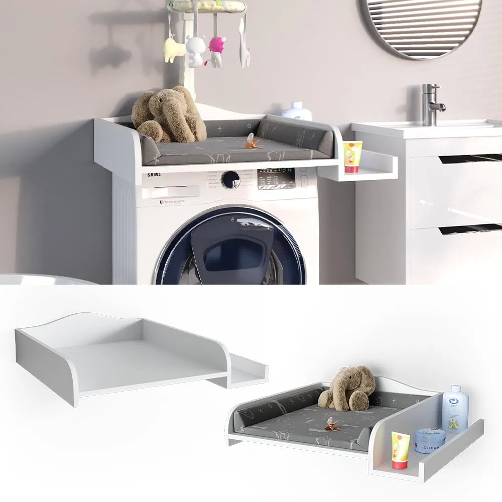Vicco Wickelaufsatz, Weiß, 83.2 x 72 cm | auf Waschmaschine, mit beidseitig montierbarem Regal für flexible Nutzung