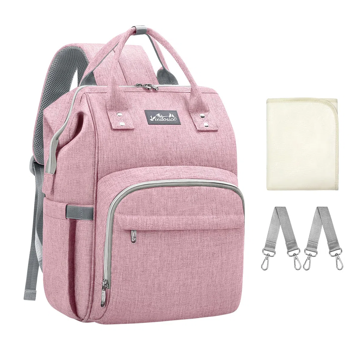 Viedouce Baby Wickelrucksack Wickeltasche Babytasche,Wasserdicht Oxford Große Kapazität für ausgehen,Multifunktional zum Rucksack mit 1 Stück Wickelauflage und 2 Kinderwagengurten