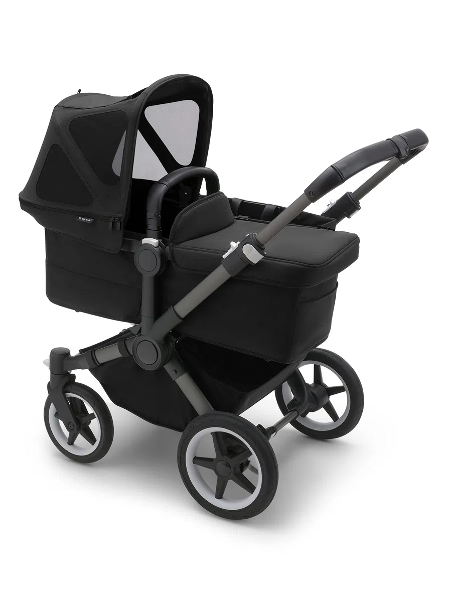 Bugaboo Donkey Sonnendach mit Lüftungsfenstern, ausziehbar für zusätzlichen und optimalen Sonnenschutz, wasserabweisend, kompatibel mit allen Bugaboo Donkey Kinderwagen, Midnight Black