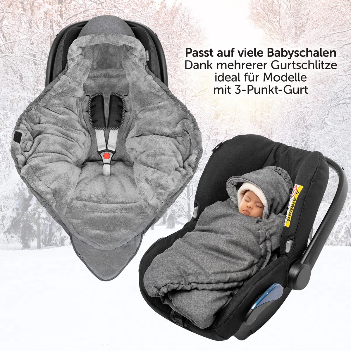 Zamboo Einschlagdecke für Babyschale und Kinderwagen - Thermo Fleece Grau