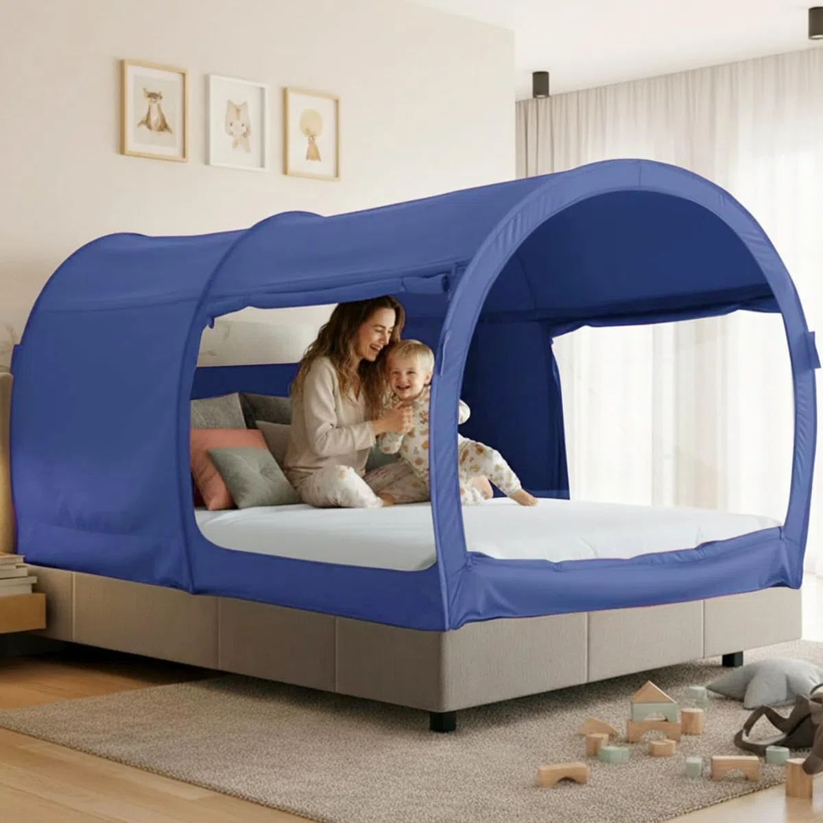 LEEDOR Bettzelt, Betthimmel, atmungsaktiv, warm, für den Innenbereich, Pop-up-Unterstand, für Privatsphäre, Twinsize, für Kinder und Erwachsene, Matratze Nicht im Lieferumfang enthalten, Marineblau