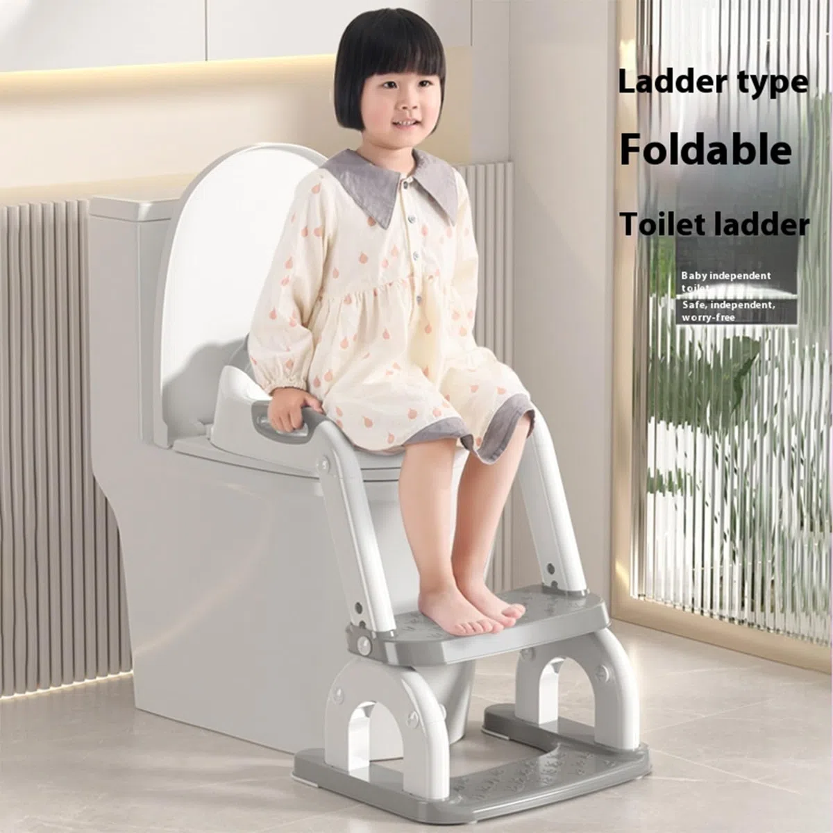 Höherer Kleinkind Toilettensitz mit rutschfesten Stufen, ergonomische Rückenlehne, faltbares Design für Jungen und Mädchen, Baby Toilettentrainer
