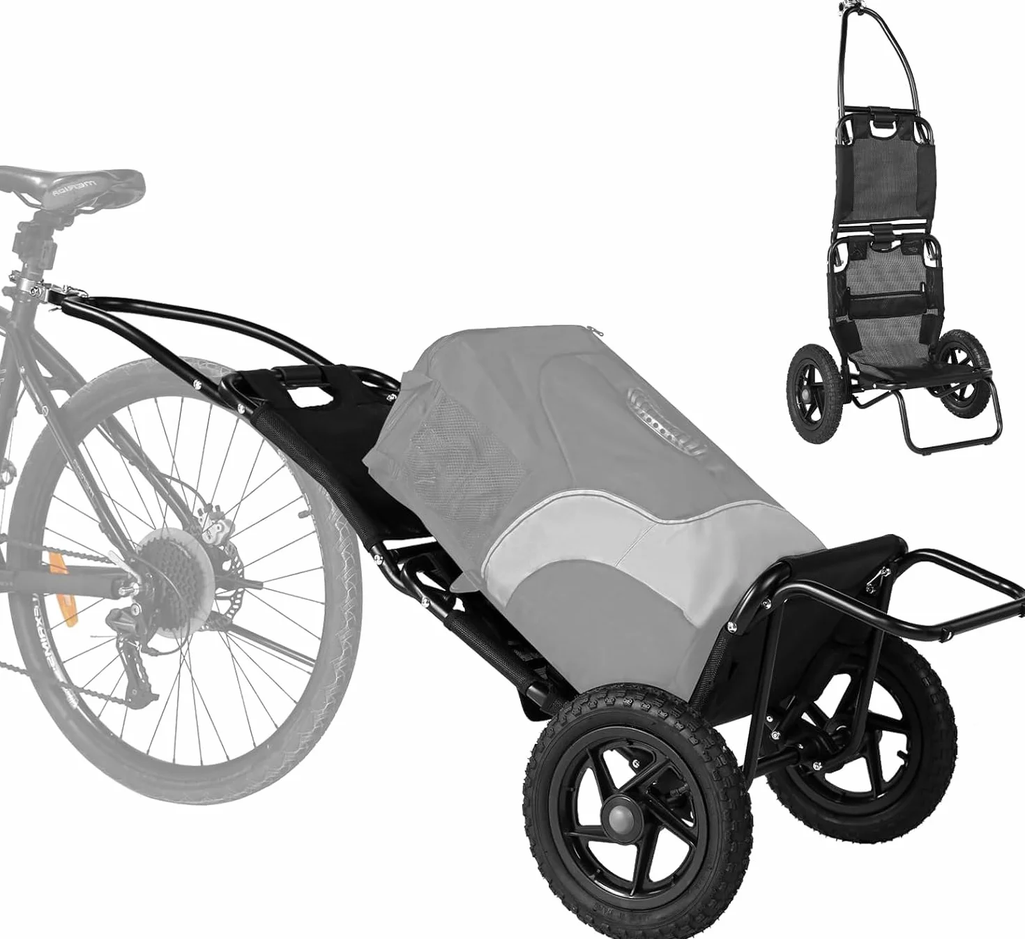 SEPNINE® Lastenanhänger Fahrrad, 2 in 1, Fahrradanhänger, Einkaufstrolley, Handwagen, Legierter Stahlrahmen, leicht faltbar mit 30 cm Luftreifen, 20 kg Ladegewicht