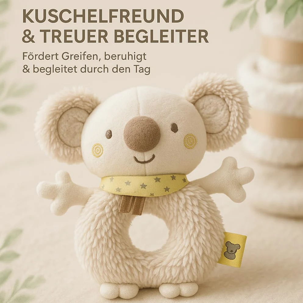 Windeltorte Mädchen & Junge mit Koala Greifling - Boho Vintage [Handmade] – Baby Geschenk zur Geburt mit Koala-Greifling, Premium Windeln & Bio-Tee – Windeltorte Neutral & für Babyparty