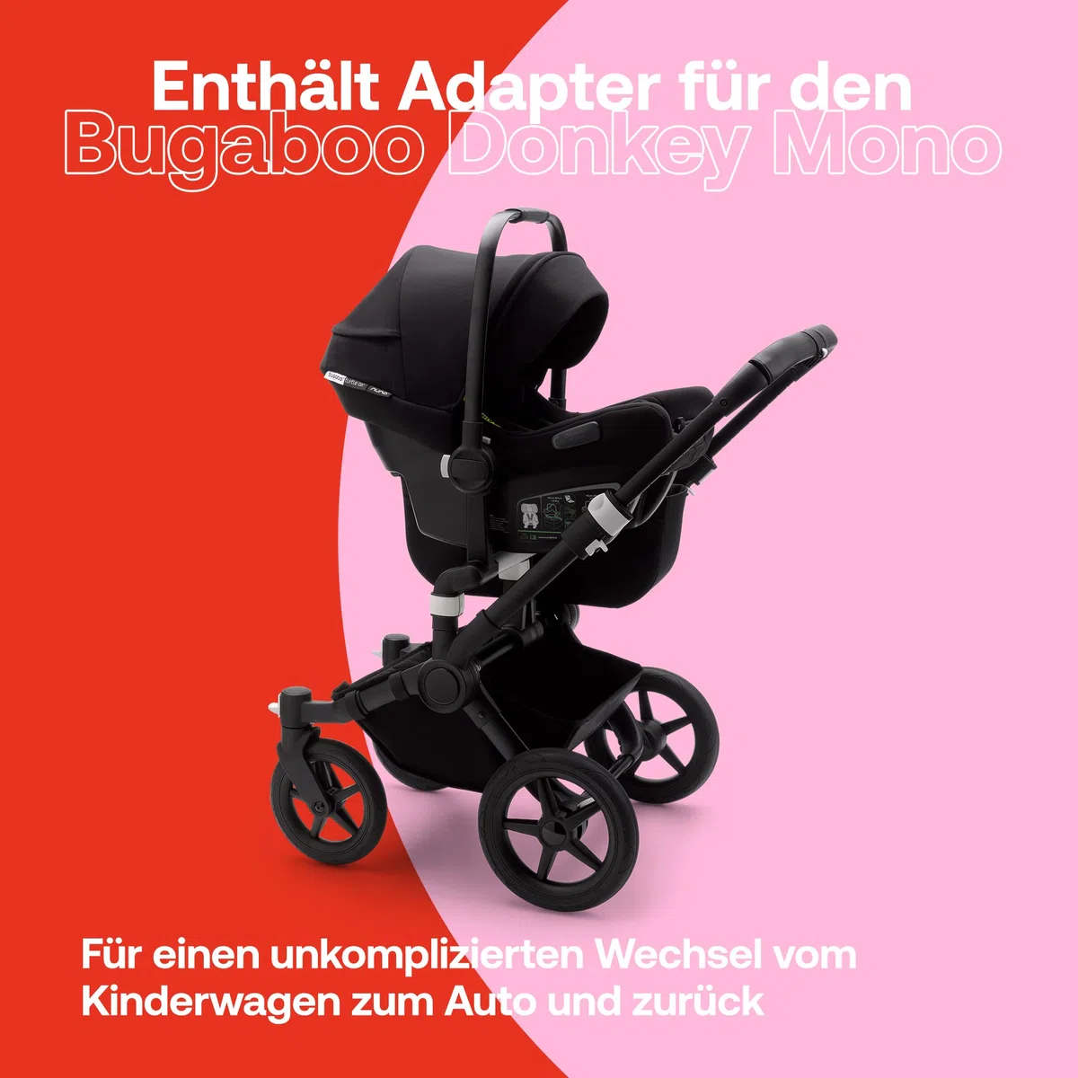 Bugaboo Turtle Air by Nuna, komfortabler Kindersitz fürs Auto mit Donkey Adaptern für den Autositz und großem Sonnendach, ultra-leicht & sicher