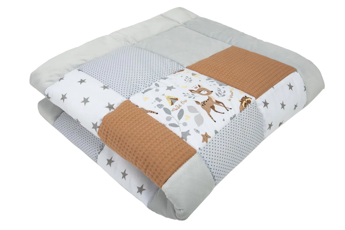 Medi Partners Krabbeldecke für Baby Spielmatte 100% Baumwolle Krabbelmatte - 120x120cm Krabbeldeck Dick Weich Decke Laufgittereinlage Babydecke Minky Waffel Spielbogen (REH)
