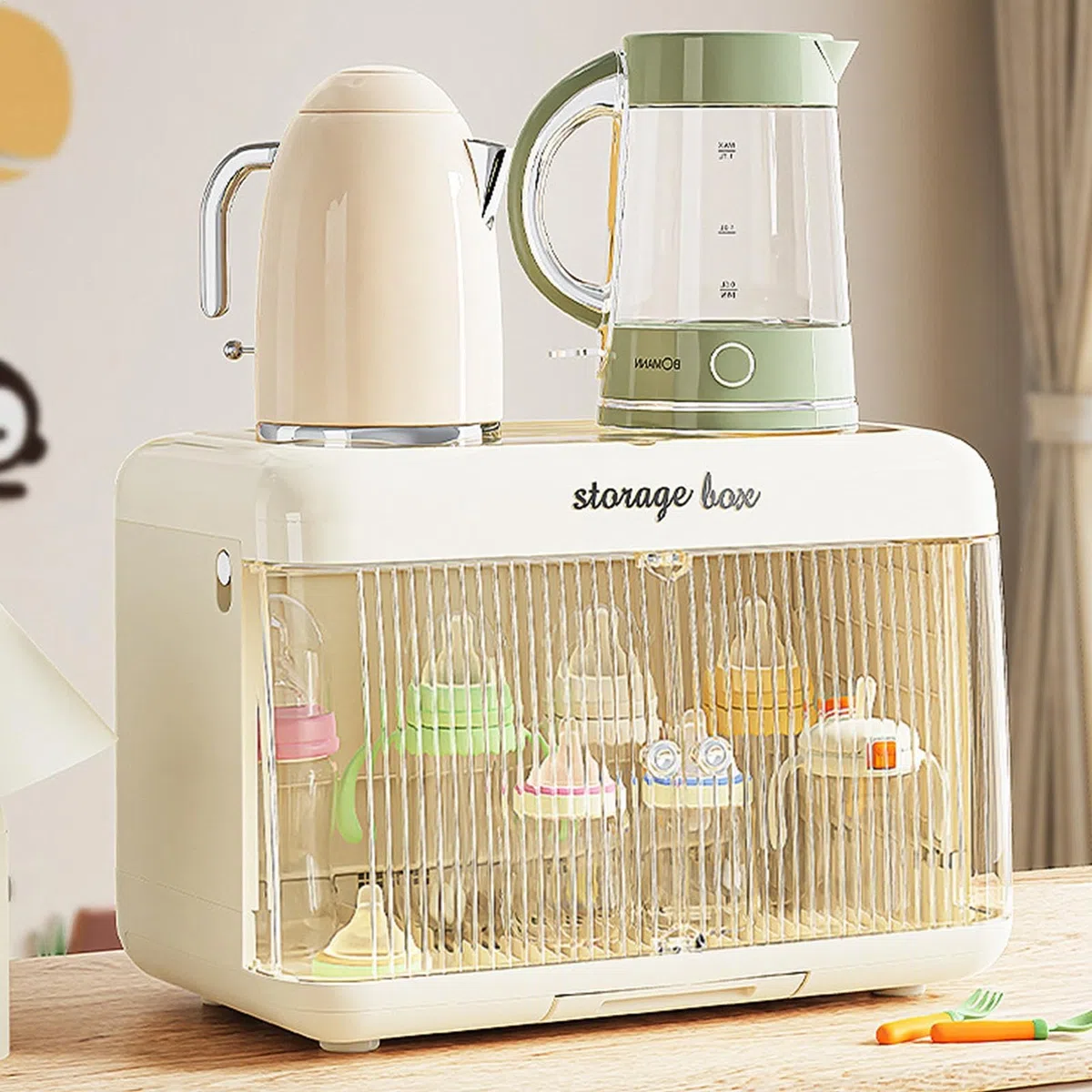 Aufbewahrungsbox für Babyflaschen, großer Organizer für Stillflaschen und Abtropfgestell, staubdichtes Abtropfgestell Deckel, platzsparender Halter für Küchenarbeitsplatten, 43,6 x 27 x 30,5 cm
