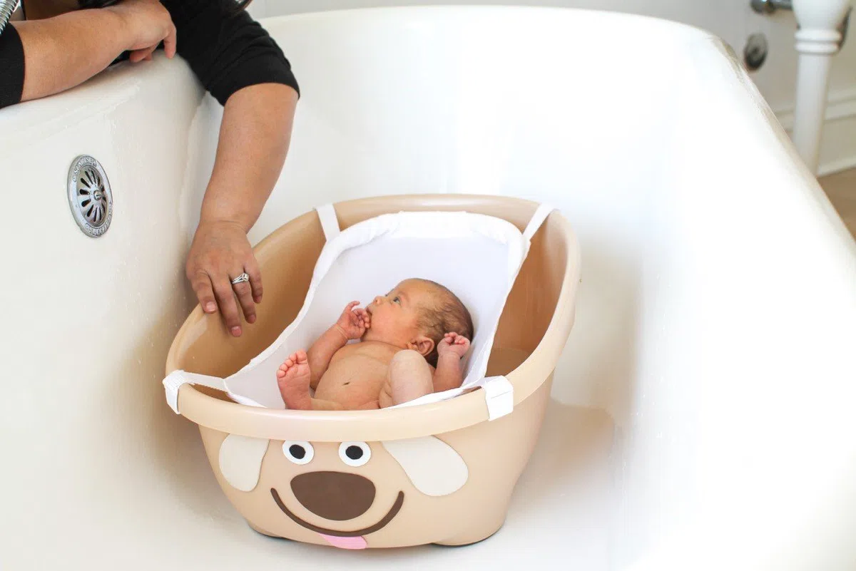 Prince Lionheart Tubimal® with Hammock | Baby- & Kleinkind-Badewanne mit Hängematte | Kleinkind-Komfort-Hängematte | Stopper| Box mit Deckel| 3 Stufen | Stapelbar| Baby Shower - Cremehund