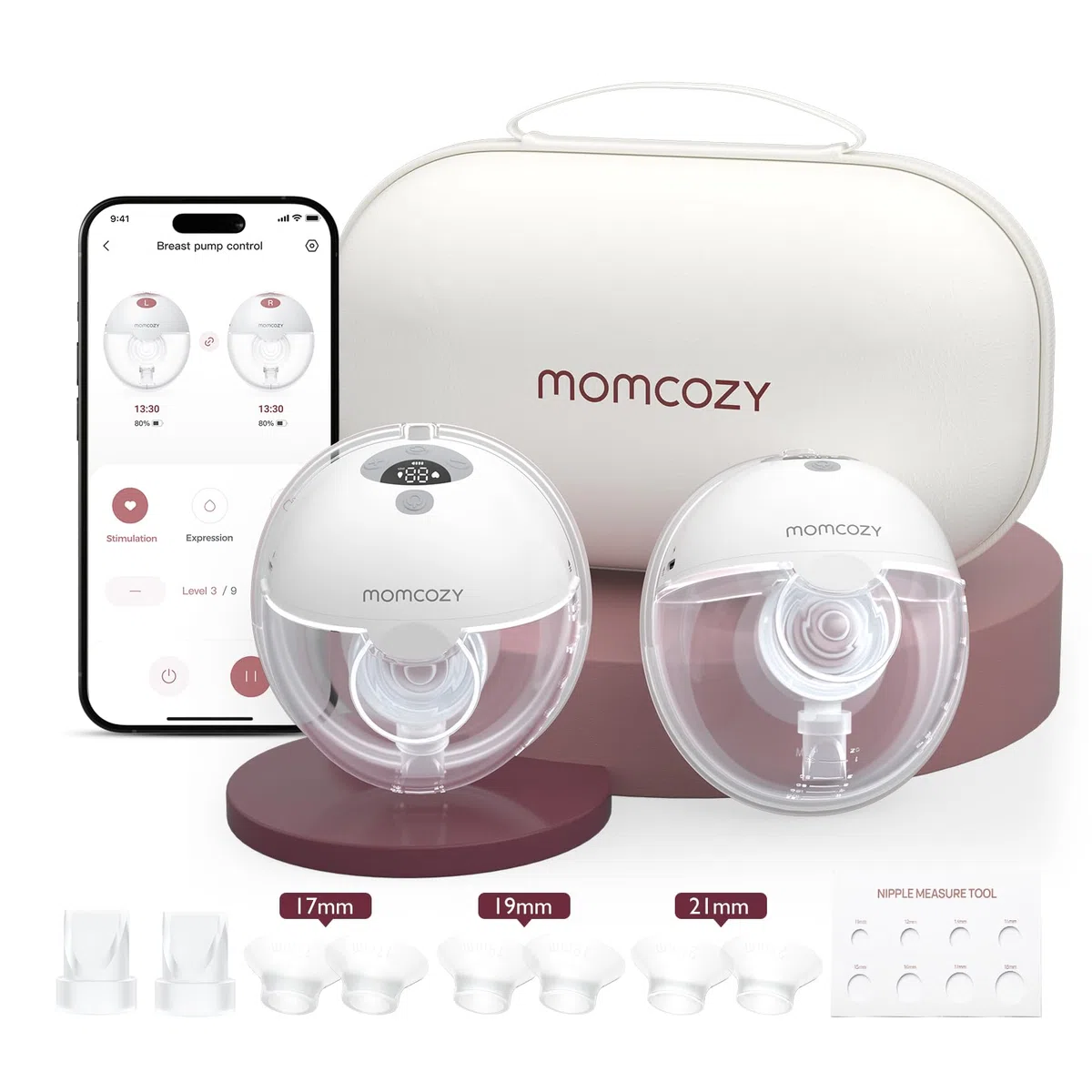 Momcozy M5 Smart Milchpumpe Elektrische, App-Steuerung, handsfreie Doppel Brustpumpe mit 3 Modi und 9 Stufen, 2er-Pack, Grau