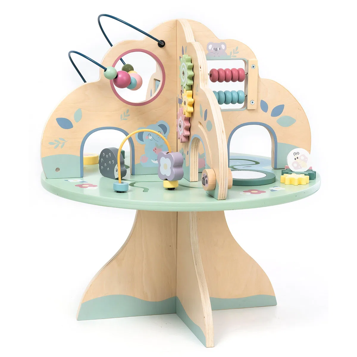 mamabrum Aktivitätstisch Holz für Baby Spielzeug 1 Jahr – Spieltisch für Motorikschleife, Abakus & Lernuhr – Montessori Lernspielzeug aus der Schleife Motorik
