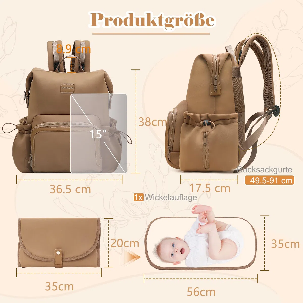 MISS FONG Baby Wickelrucksack Wickeltasche, Wickelrucksack Groß Rucksack Babytaschen Wickeltasche Organizer Neopren Lässig Wickelrucksack mit 12Taschen & Wickelunterlage MamaTasche für Papa
