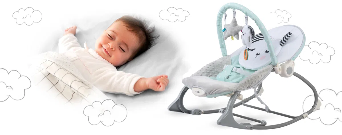 Nukido Babywippe Baby Wippe Babyschaukel Babyliege - mit Vibration und Spielzeugen - Rutschfeste Füße und 3-stufige Sicherheitsgurte - bis 18 kg Grau-Minze