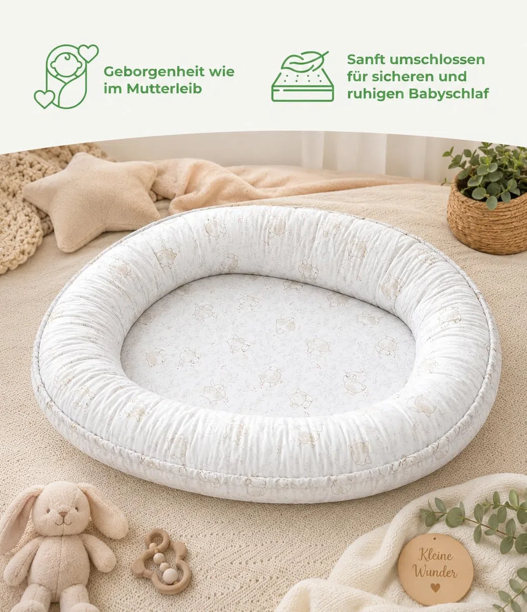 Babynest für Neugeborene – 100% Baumwolle, Oeko-TEX zertifiziert – Waschbares, atmungsaktives Nestchen für Bett, Sofa & Reisen