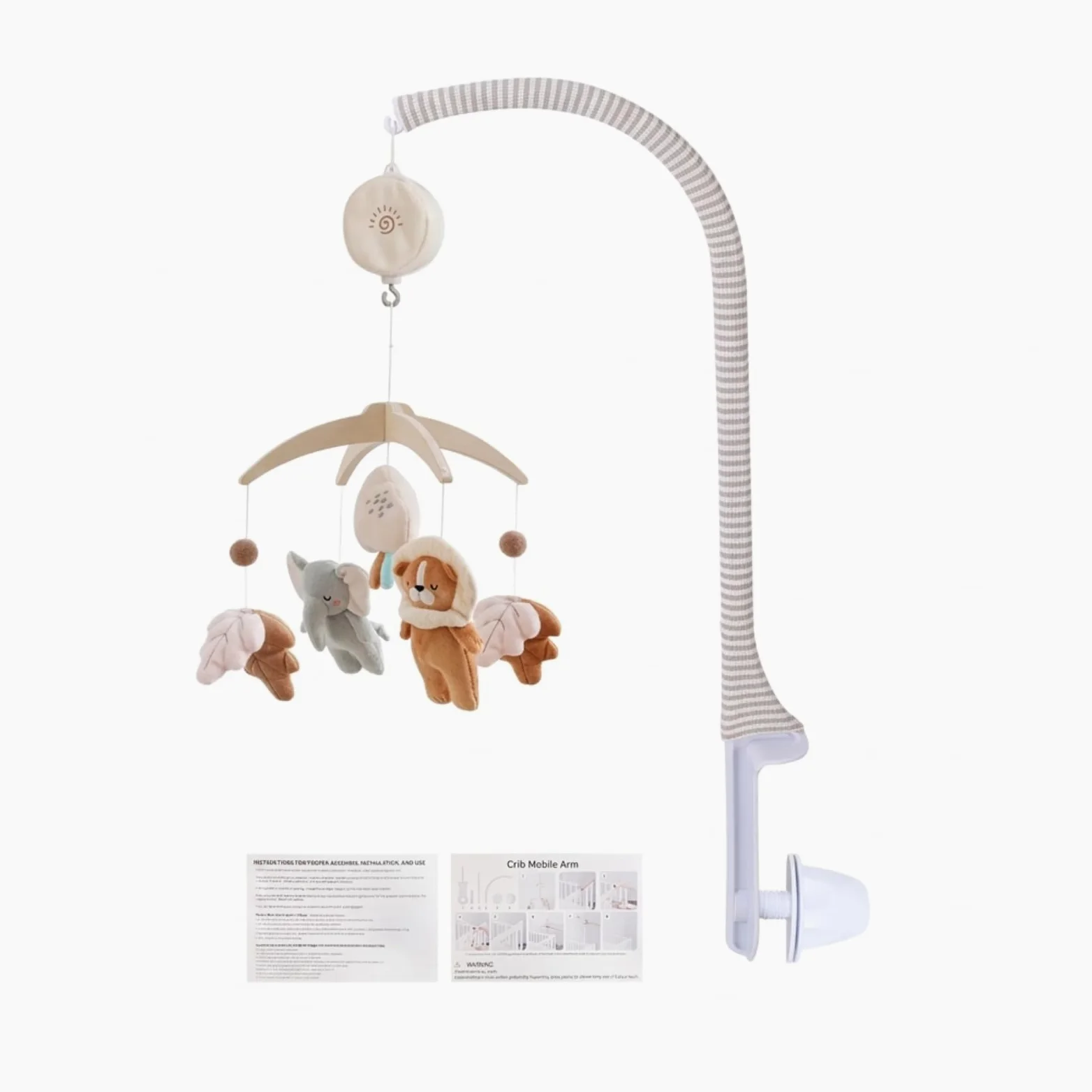 Amagogo Mobile Kinderbett Mobile Spieluhr Mobile Hängemobile Bettkarussell mit Gebogenem Tragearm Stabiler Schraubklemme Und, Kristallflausch-Elefant Mit Kunststoffhalterung Und Spieluhr-Set