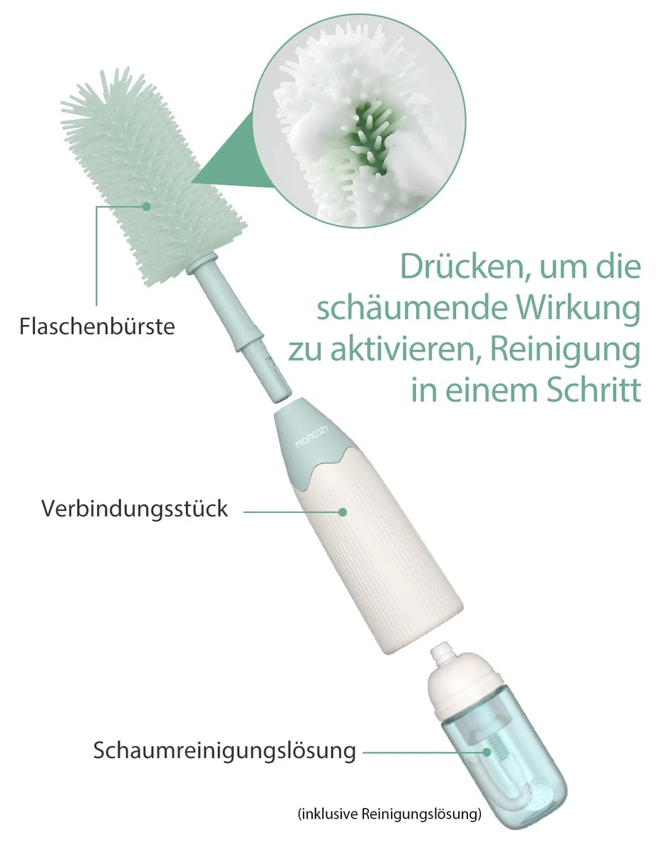 Momcozy Baby Flaschenbürste Set mit Druck-Schaumtechnologie & Momcozy Premium Babyflaschen Trockenständer – Vertikaler Flaschenhalter für 18 Flaschen & Stillzubehör