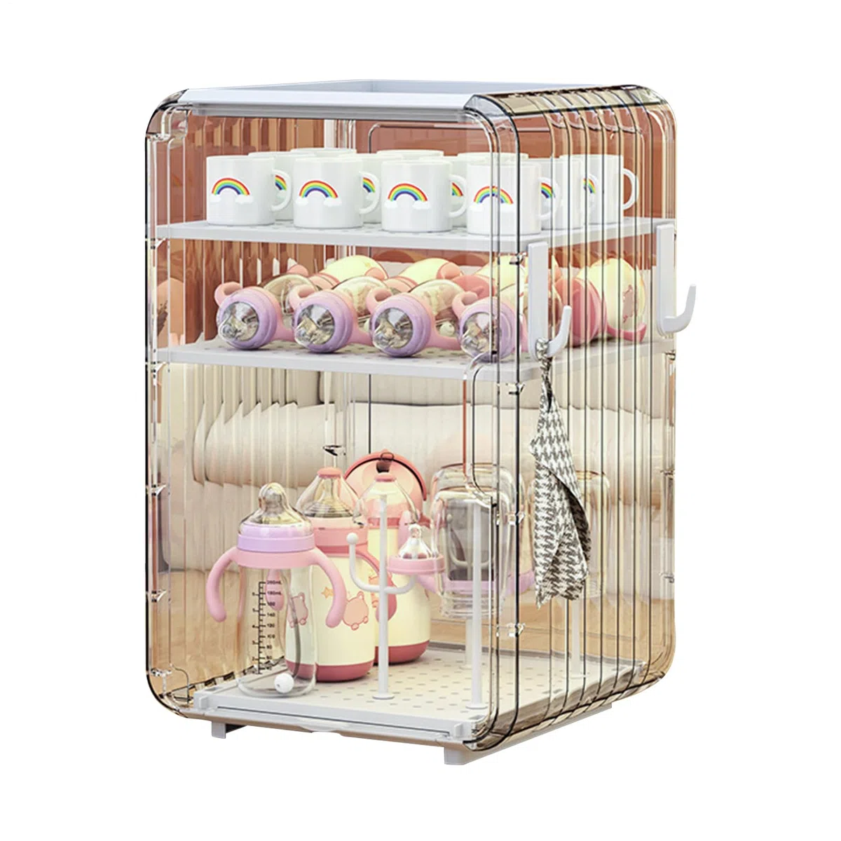 Aufbewahrungs-Organizer für Babyflaschen, Besteck, groß, staubdicht, transparent, Flaschenhalter für Tisch, Kühlschrank, Kinderzimmer, Schlafzimmer, Schrank, Schlafsaal, Badezimmer, Küche