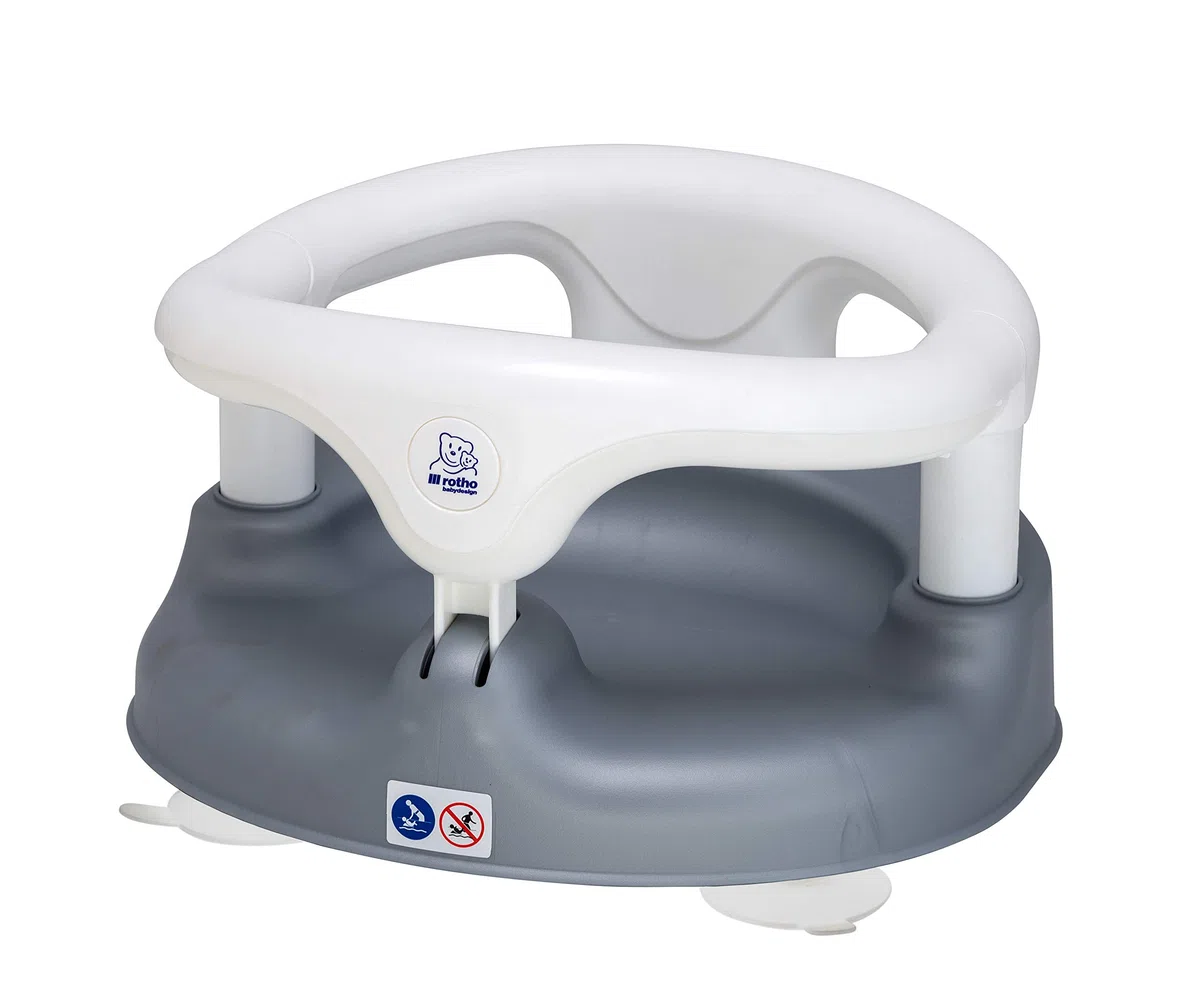 Rotho Babydesign Badewannensitz Babybadesitz grau | ab 7 Monaten Rutschfester Badesitz mit hohem Sitzkomfort und Kindersicherung - Sitzhilfe- Badehilfe