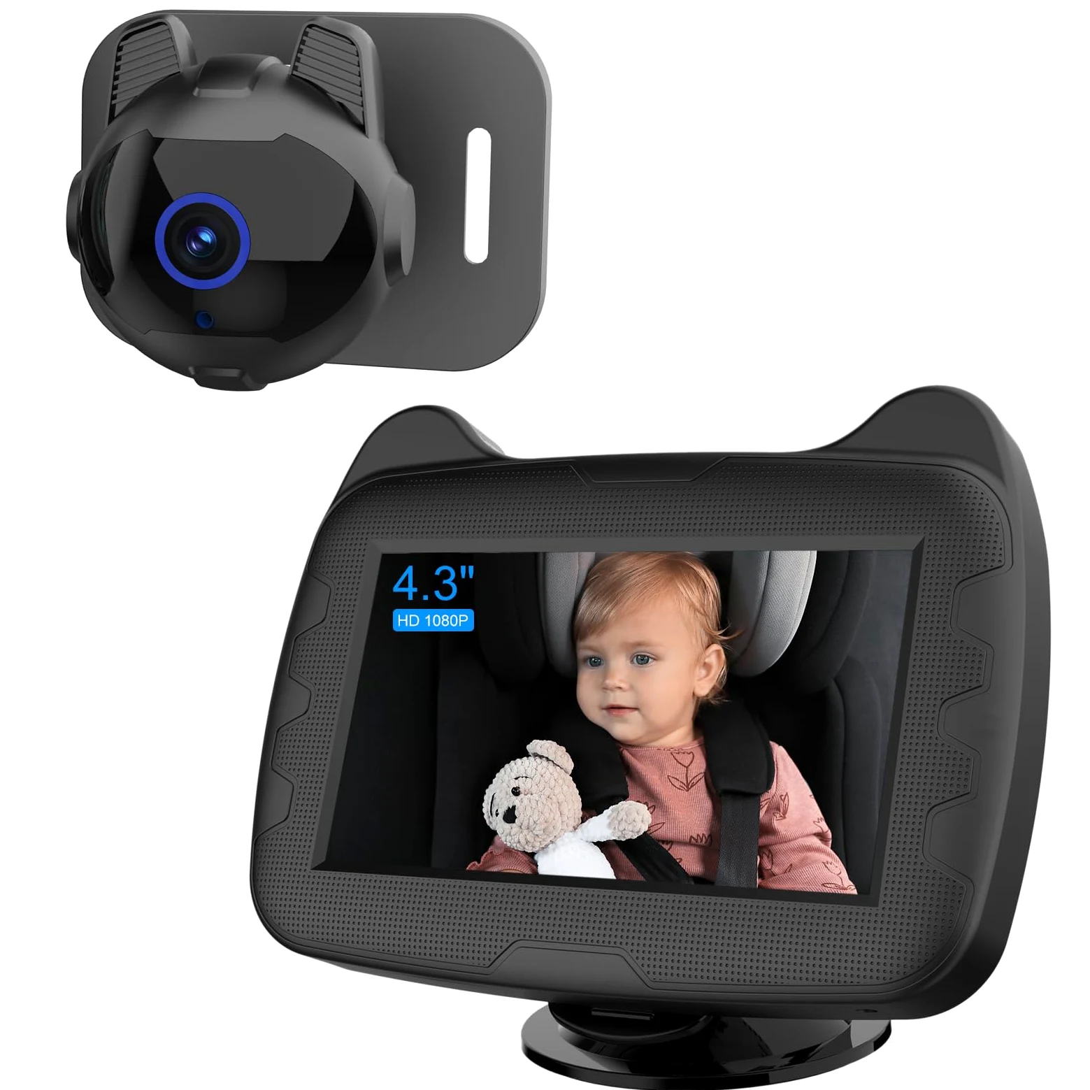 Baby-Autospiegel, 4,3 Zoll HD Display, 1080P Autospiegel mit IR Nachtsicht, mit Weitwinkel Sicherheitskamera für optimale Beobachtung Ihres Babys