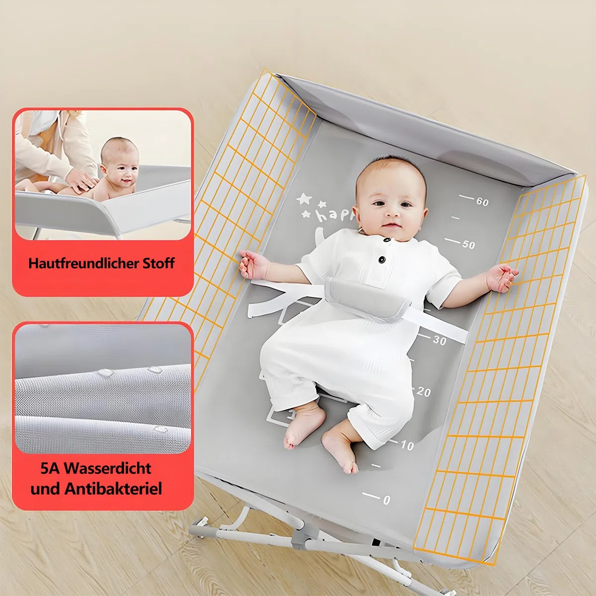 Wickeltisch Mobiler, Klappbarer Wickelkommode, Wickelstation Mit Aufbewahrungskorb, Wickeltisch für Windelwechsel, Wickelkommode für Neugeborene Und Kleinkinder, Max. Traglast 25 kg