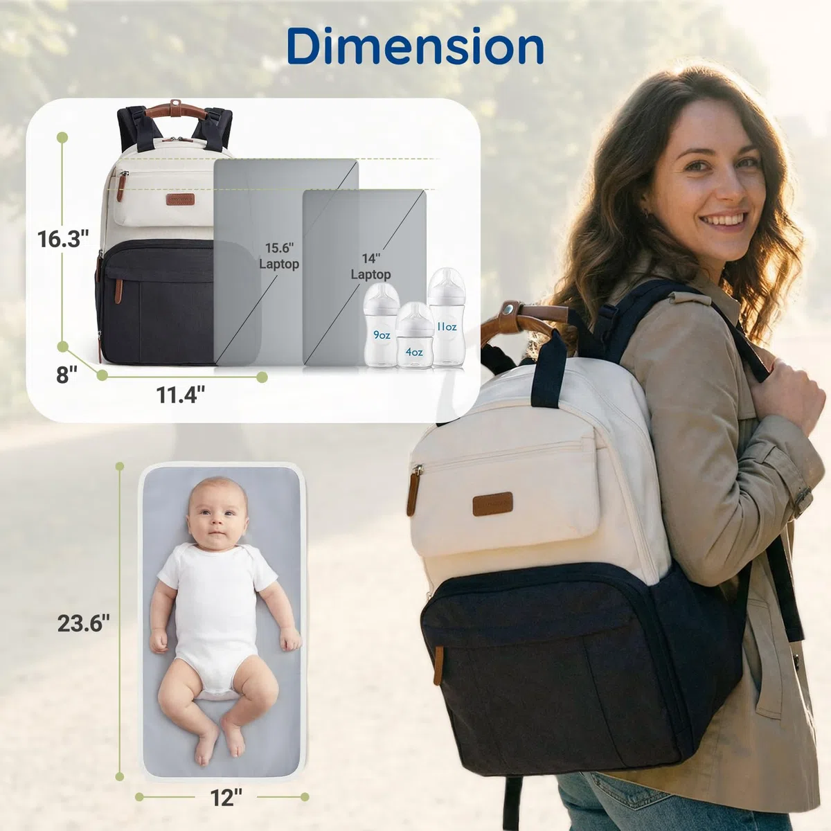 mommore Wickelrucksack Große, Wickeltasche mit Wickelunterlage Diaper Bag Strapazierfähige Babytasche mit Kinderwagengurten, Wasserabweisender Reise Wickelrucksack für Mama und Papa, Kamel