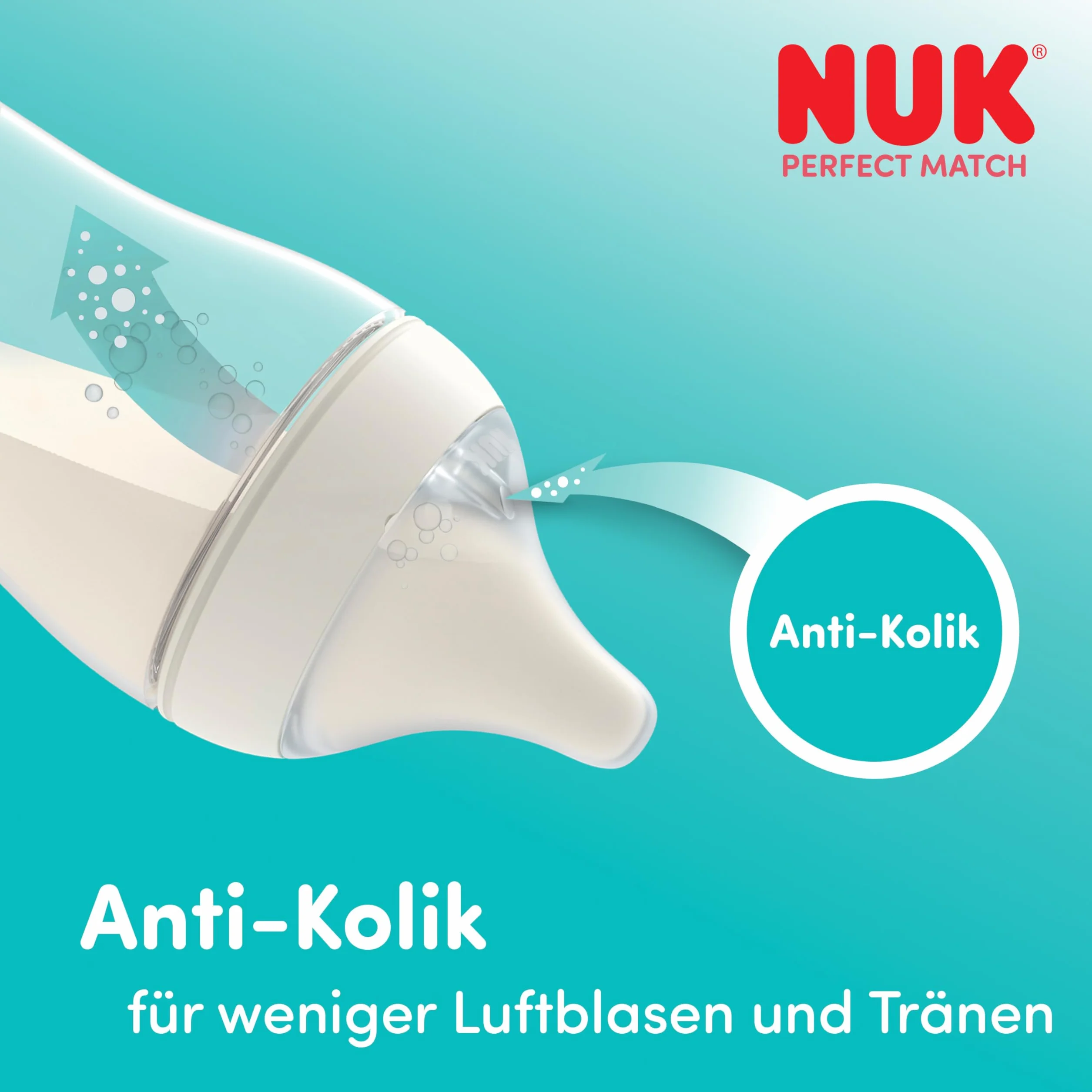 NUK Perfect Match Perfect Start Babyflaschen Geschenkset für Neugeborene | 0–6 Monate | 4 x Anti-Kolik-Flaschen (150 ml, 260 ml), 2x Sauger, 1x Air Schnuller, 1x Flaschenbürste | Regenbogen | 8 Stück