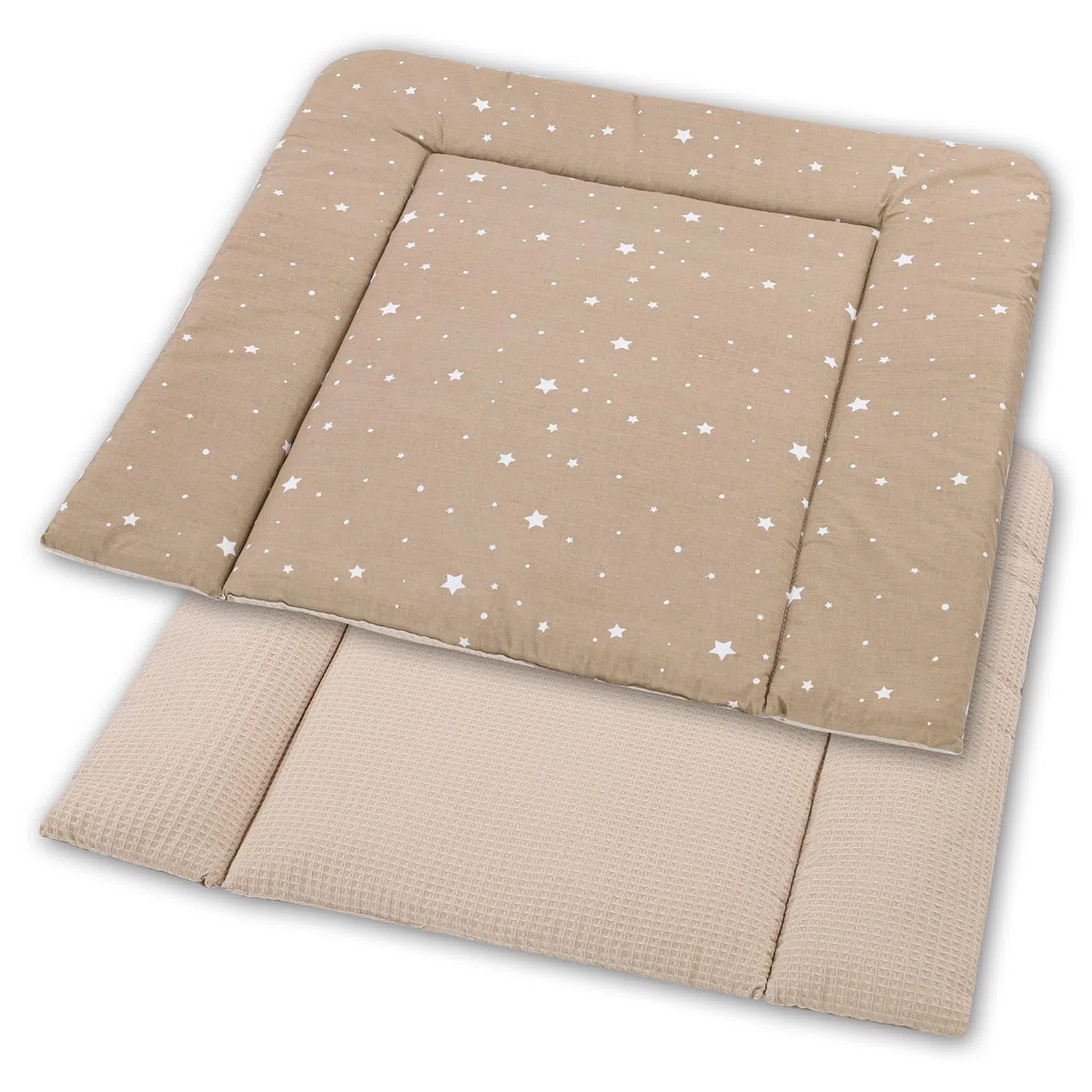 Wickelauflage Wickelunterlage aus Baumwolle 75x72 cm - Weich und waschbar Wickelunterlage für Babys Wickelmatte aus Stoff für Wickeltisch Wickelkommode Waschmaschine Oeko-Tex Beige mit Weiß Sternen