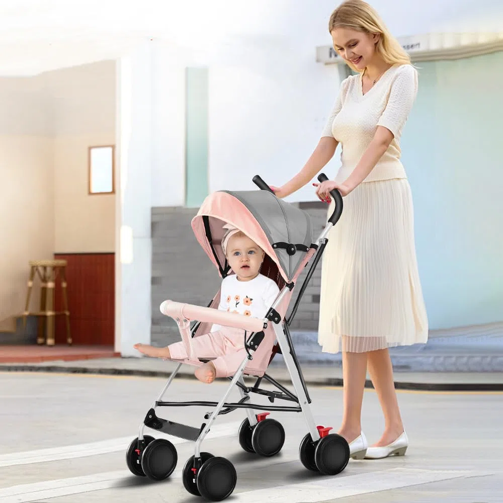 Kinderbuggy, Kinderwagen Zusammenklappbar, Reise-Kinderwagen mit Wattepads und Moskitonetzen (Rosa)