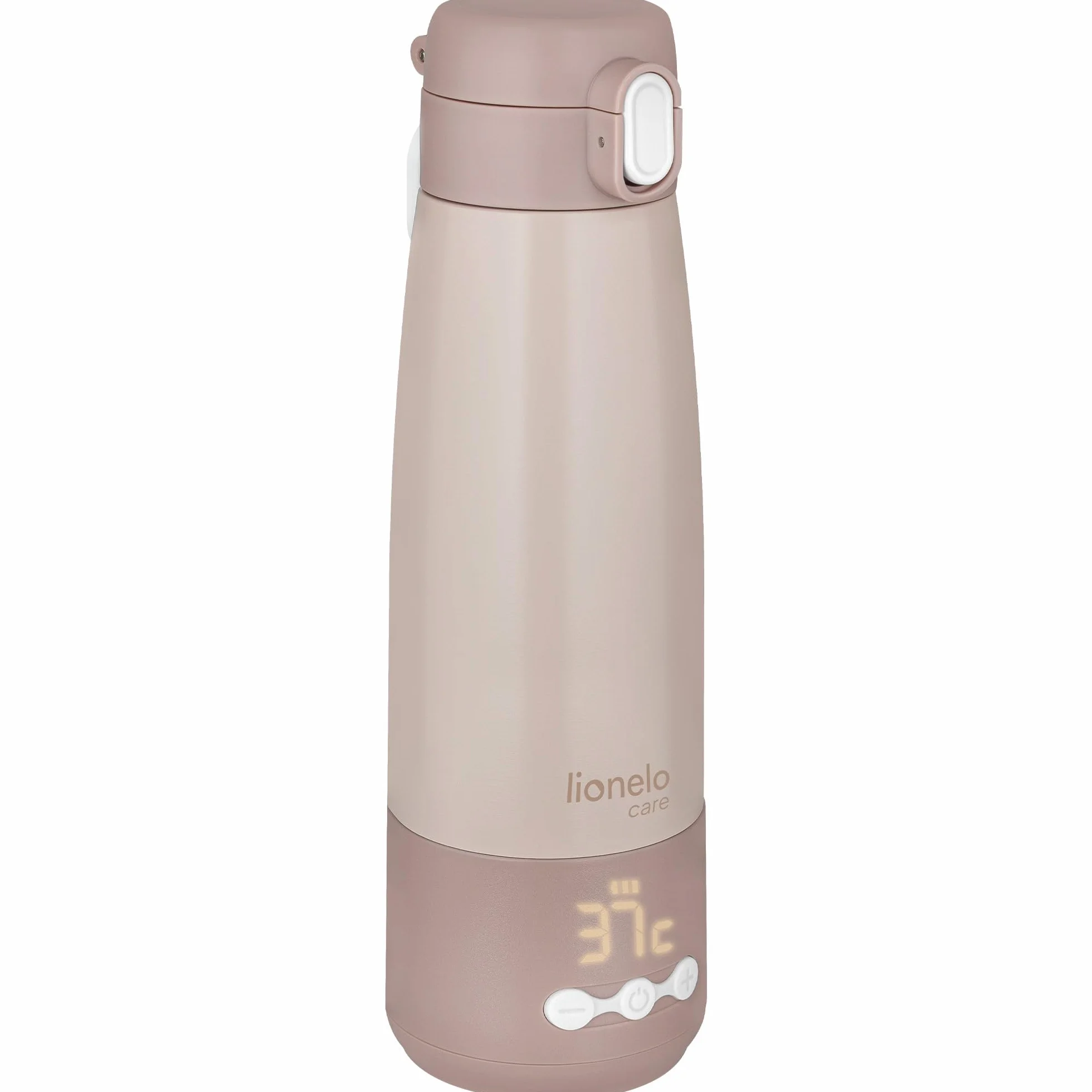 Lionelo Thermup Bottle tragbarer Babyflaschenwärmer für unterwegs, kabellos, Thermosflasche mit Heizfunktion, erwärmt Milch oder Wasser in 3,5 Min., 37–55 °C, Warmhalten bis 20 h, Edelstahl SUS316