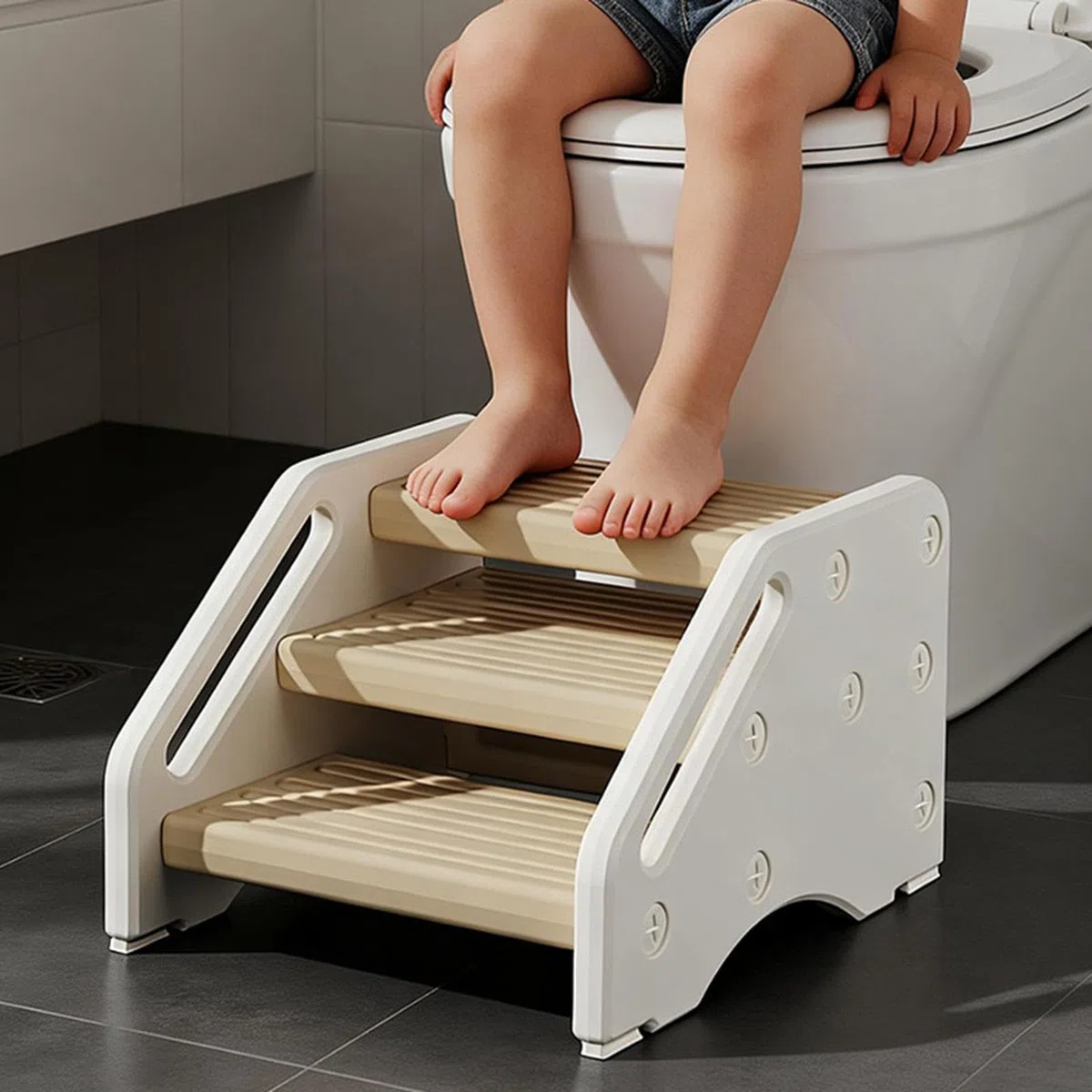predolo Tritthocker für mit Griff und Fußstütze, vielseitig, leicht, rutschfest, für die Toilettenerziehung am Waschbecken im Schlafzimmer