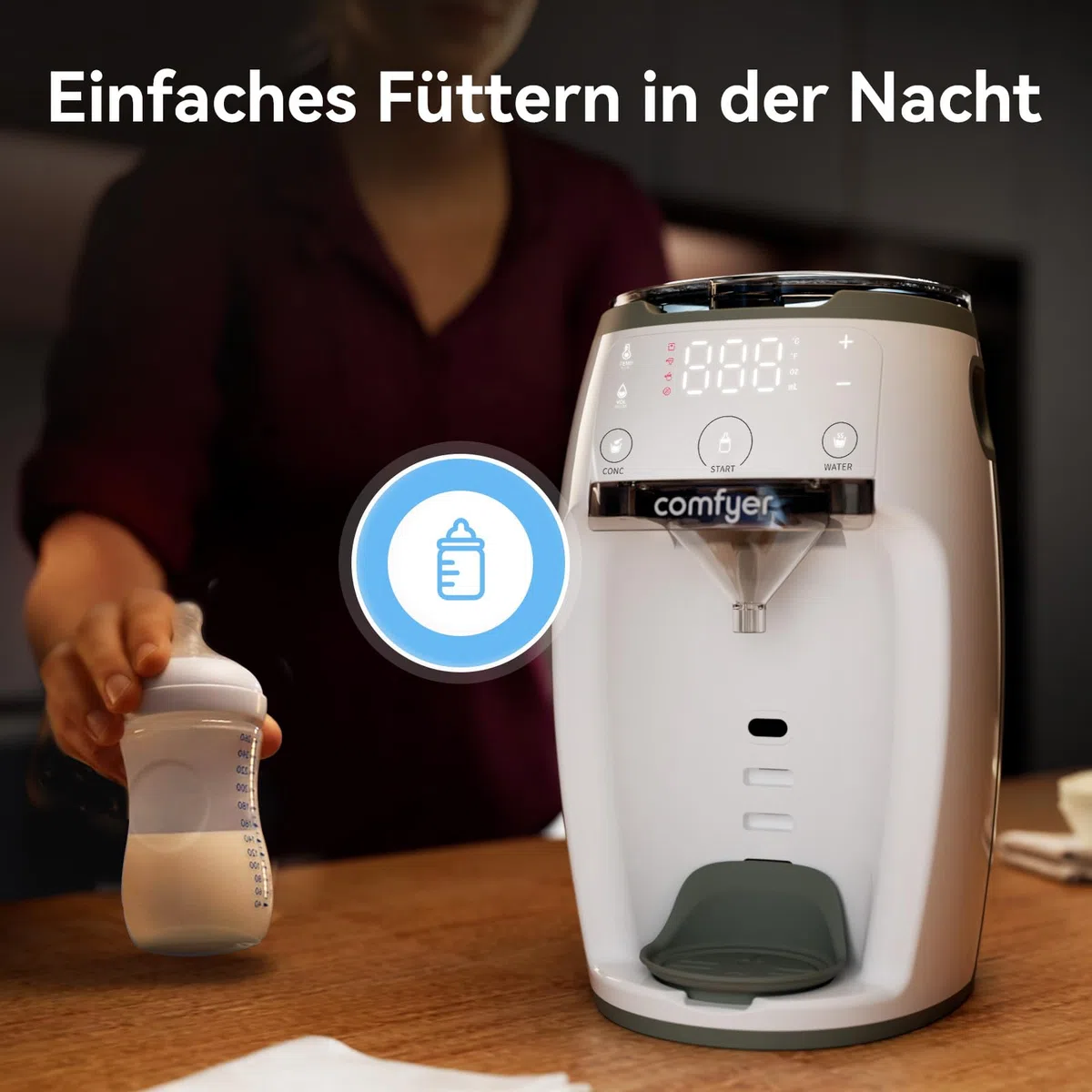 comfyer Milchmischer Sofortiger Formula Anpassbarer und automatischer Flaschenzubereiter Formula-Spender Temperaturkontrolle für Babys, automatische Pulvermischung für alle Flaschen und Formula-Marken