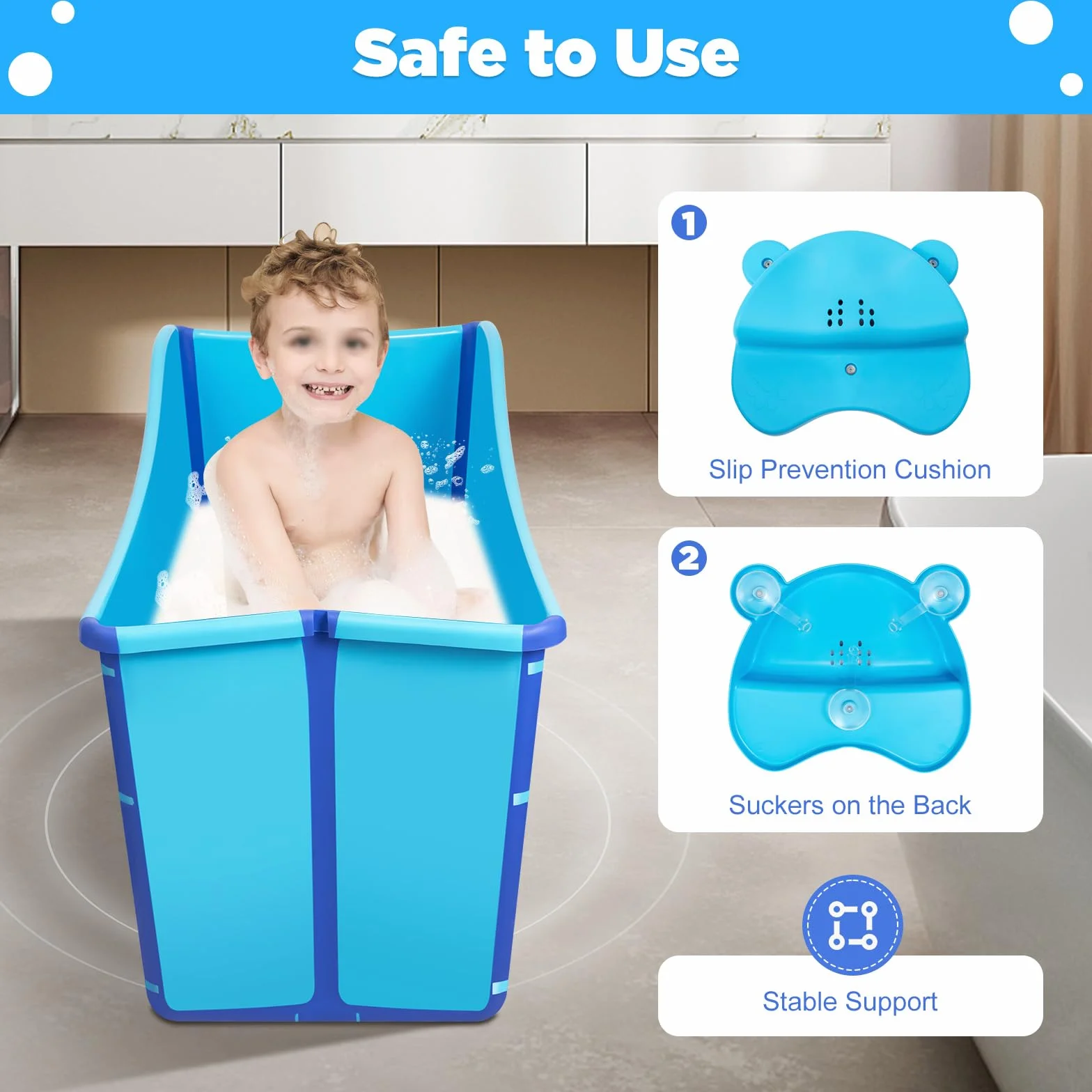 Faltbar Badewanne Klappbadewanne Baby Wasserwanne Erwachsene Faltbadewanne 98x50x56cm Blau mit Sitzkissen Ablaufschlauch