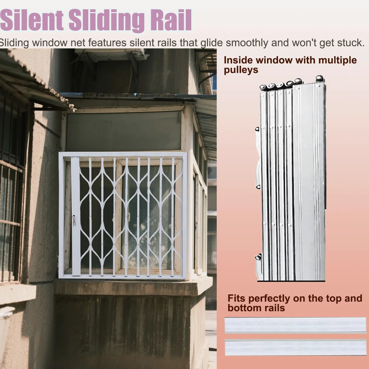 Fensterschutz für Kinder, Hurrikanbeständig, zusammenklappbares Netz aus Aluminiumlegierung, mit Schlössern, weißer Fensterzaun für Kinder (50 cm x 170 cm)