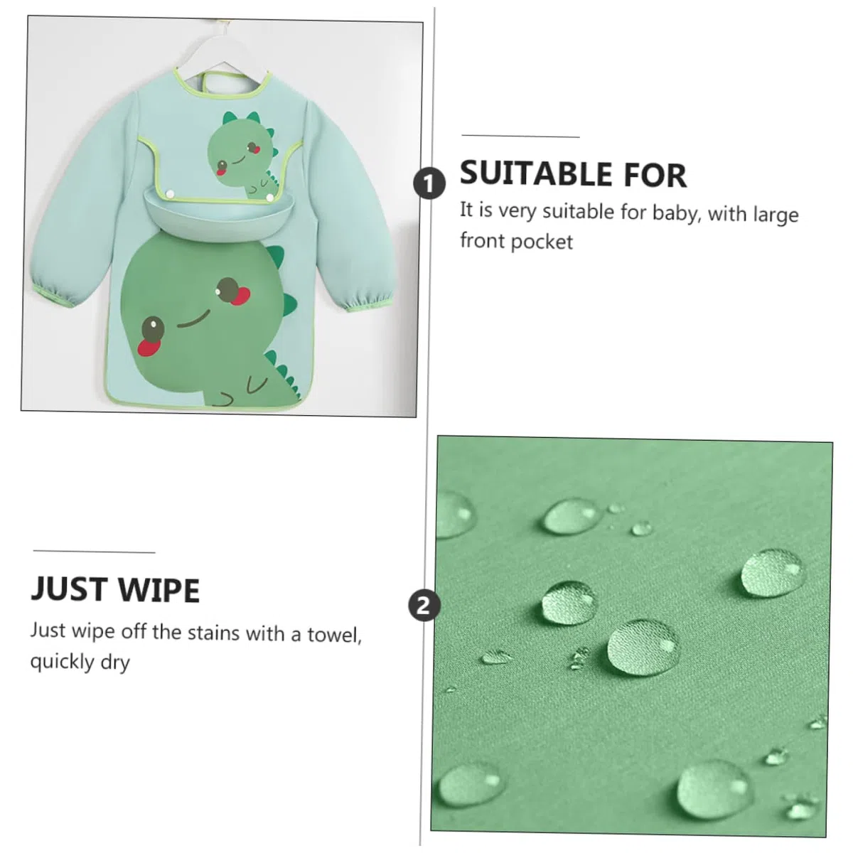 KOMBIUDA 2 Stücke Infant Smock Bib Große Tasche Cartoon Design Aquarell Leicht Zu Reinigen Für Babys