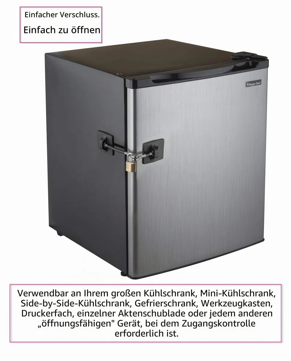 2er-Pack Kühlschrankschlösser mit Vorhängeschloss - Schlösser mit Schlüssel - Kindersicherung für Kühlschrank - Schwarz
