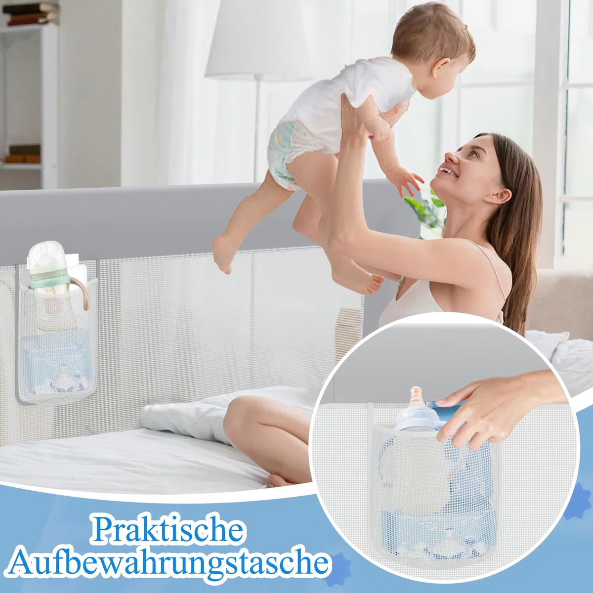 Aufun Bettgitter Rausfallschutz Portable 180cm, Faltbar Kinderbettgitter für Kinder Babybettgitter Klappbar, Tragbar, Bettschuztgitter Bett für Babys und Kinder im Elternbett, Grau