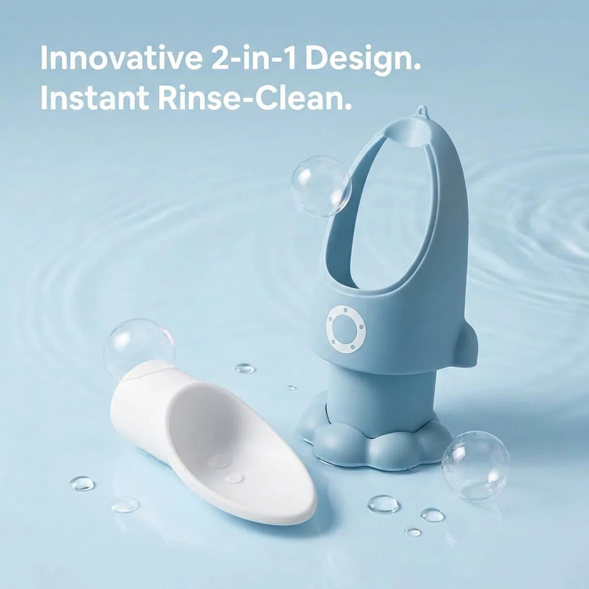 Kleinkind-Urinal, verstellbares, spritzwassergeschütztes Baby-Töpfchen mit lustiger Cartoon-Form zum Aufhängen/Stehen, leicht zu reinigendes Trainings-Töpfchen für Jungen von 1–6 Jahren, Wathet | Win