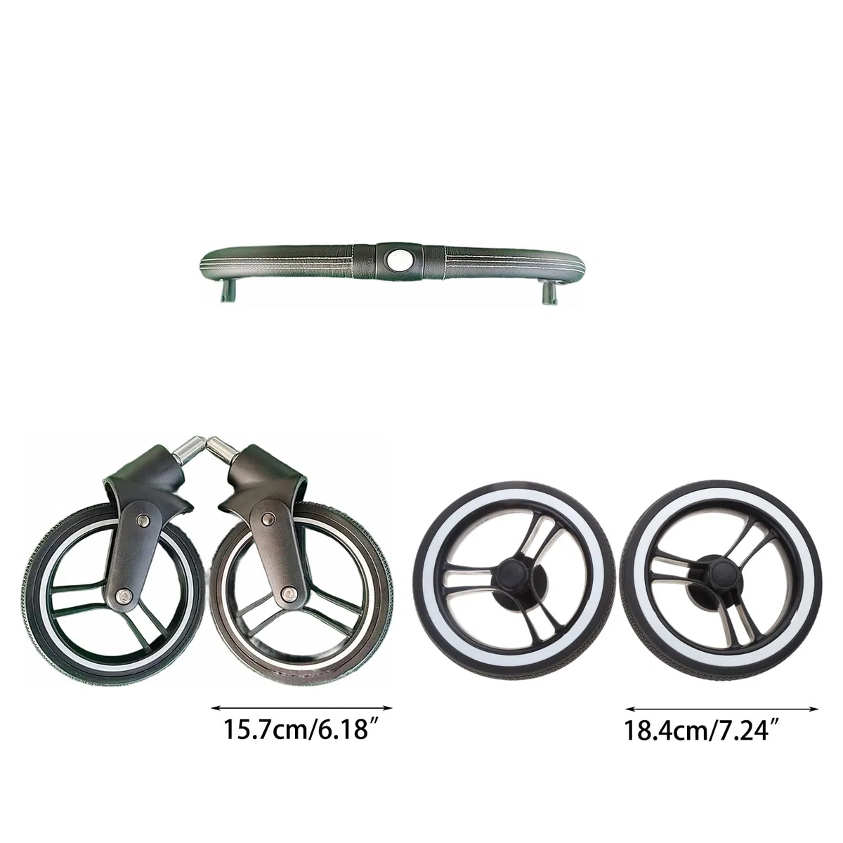 Baby Kinderwagen Rad Set Gummi und Metall Ersatz Vorderarmlehne f