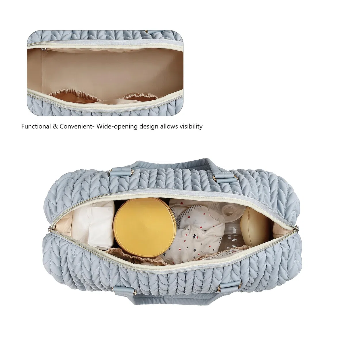 Wickeltasche – Windel-Organizer mit isolierter Tasche, Aufbewahrungstasche für Kinderzimmer, Windelaufbewahrungstasche, wasserdicht, gesteppt, Stickerei, Mutter- und Baby-Reisetasche, für Reisen