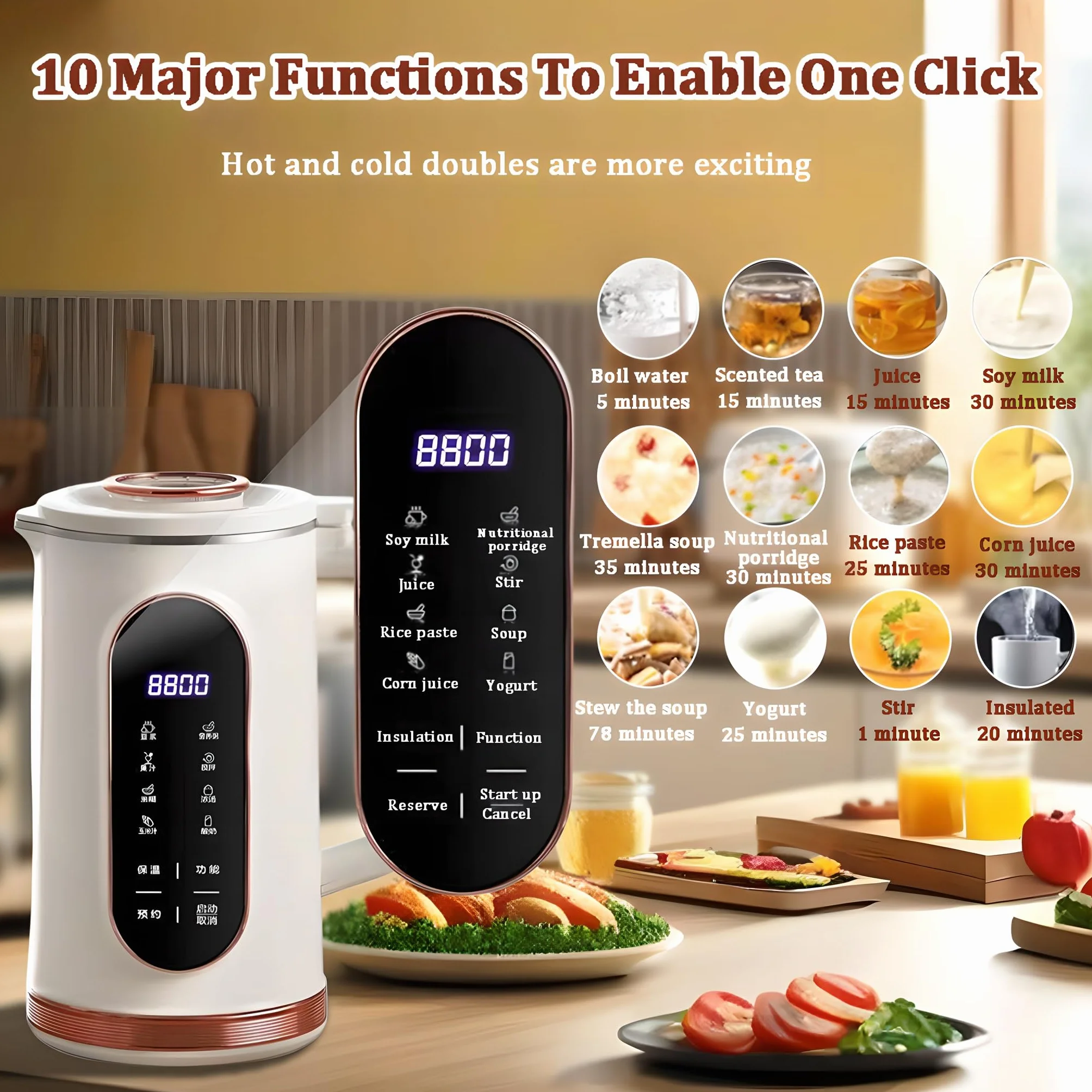 Nussmilchbereiter mit 10-Blatt-Klingen, 12-Stunden-Timer, Warmhalten, Edelstahl-Liner, Smart-Display für Sojabohnen, Mandel, vegane Milch