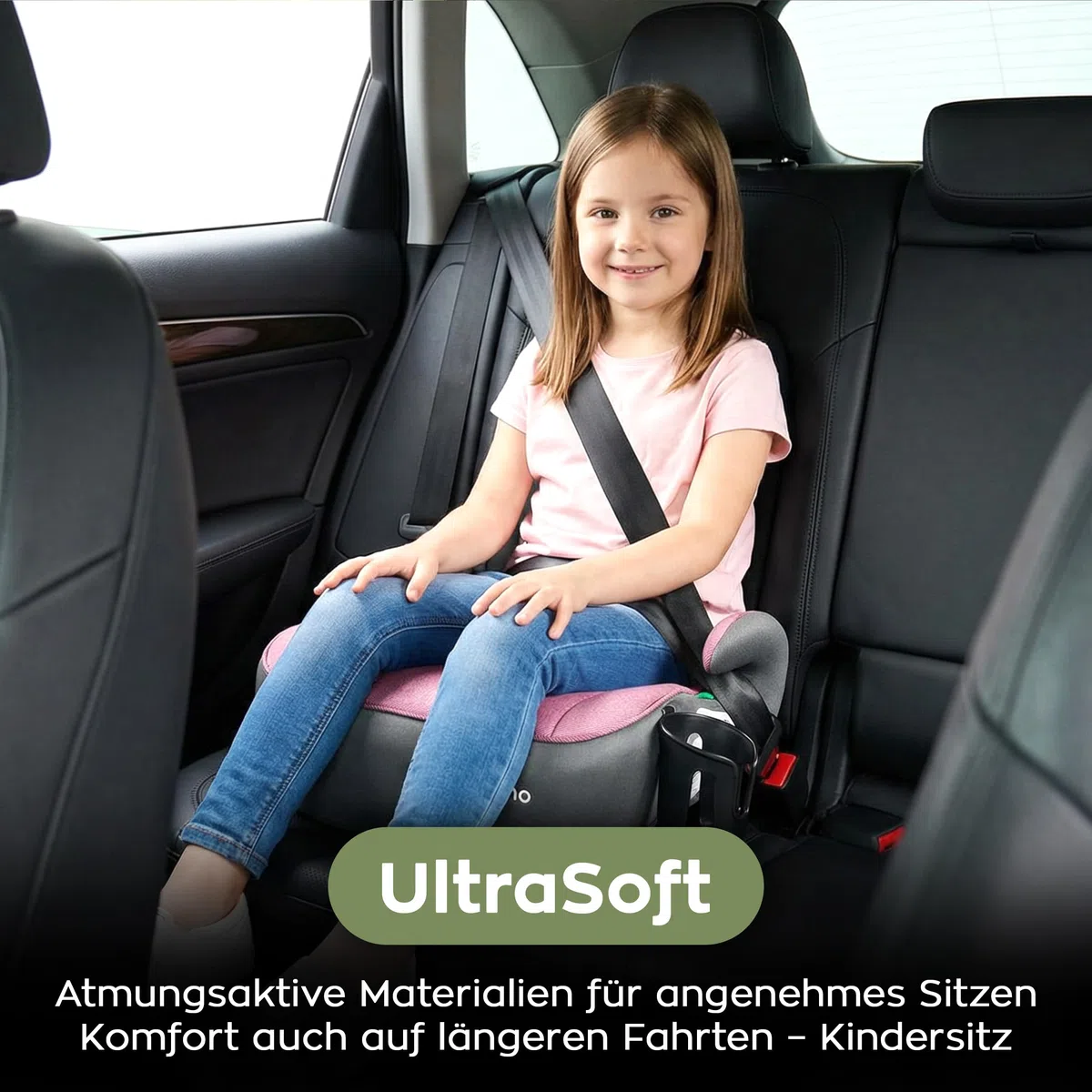 Tulano Cabby 30 Sitzerhöhung Auto ISOFIX, Kindersitzerhöhung Auto 125-150cm | i-Size ECE R129/03 - Kindersitz ab 6 Jahre - Booster Seat mit Getränkehalter - Sitzschale Kinder 15-36 kg - Rosa