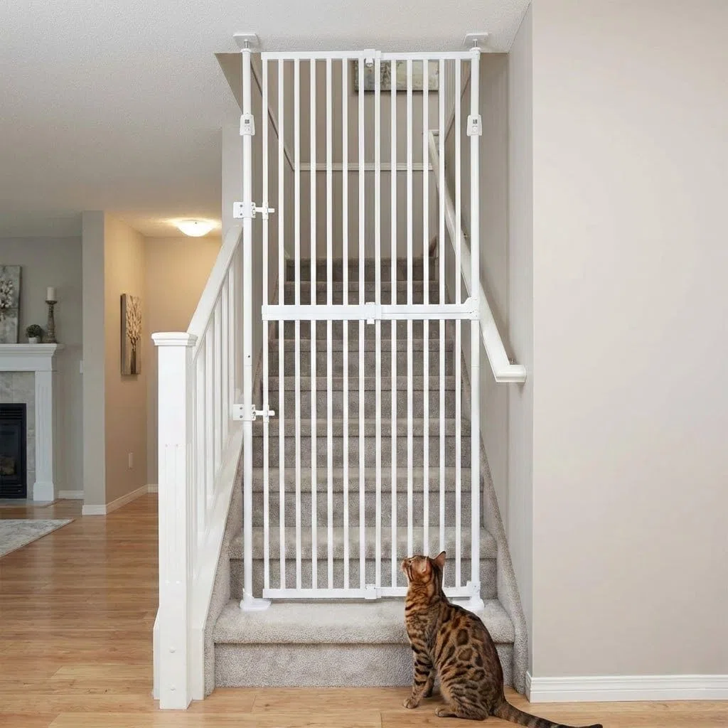 Unipaws Katzenschutzgitter 190 cm extra hoch, automatisch schließend, ohne Bohren, 53–86 cm Breite, Weiß