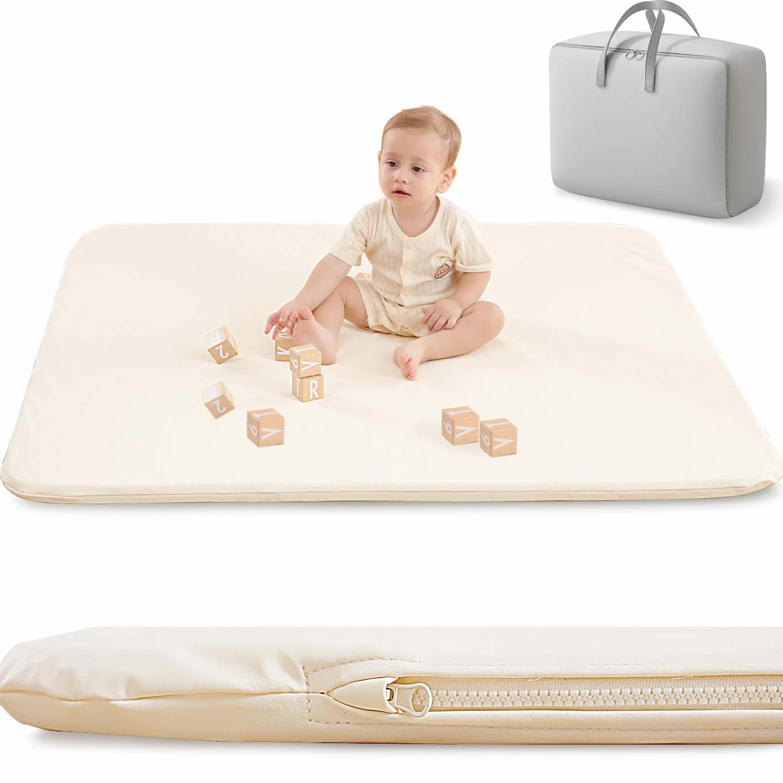 Spielmatte Baby 120x120x3cm, –Extra Dicke & Abdichtung & super weiche Bodenmatte aus veganem Leder schafft einen sicheren Spielbereich für die Kleinen – Krabbeldecke Baby, Kinderteppich