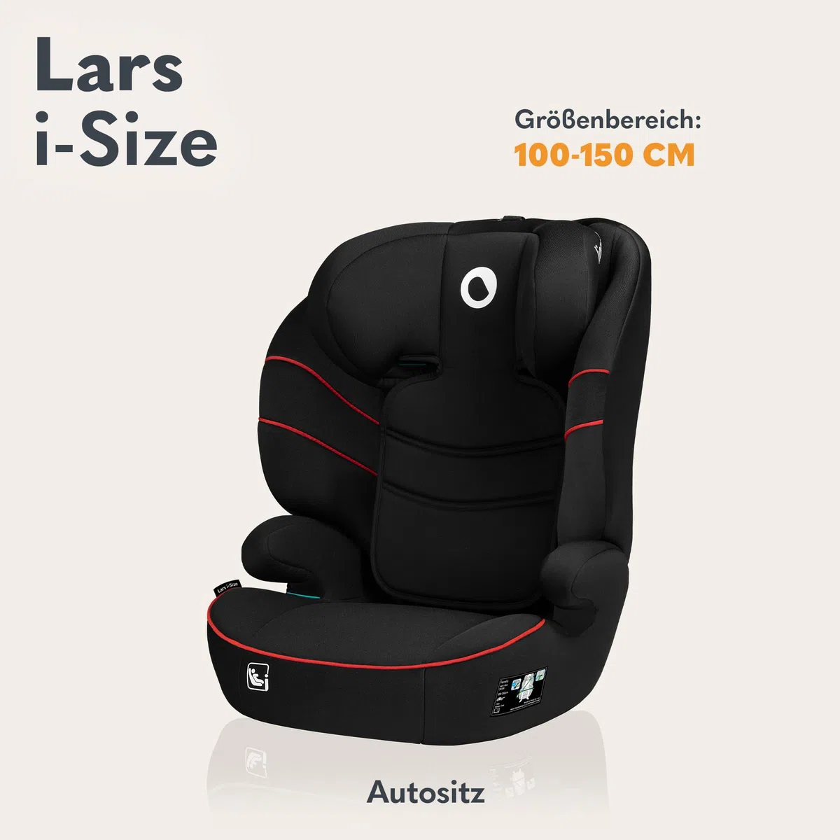 LIONELO LARS i-Size Kinderautositz 100–150 cm, Gruppe 2 3 | Seitenschutz 10 Grad, Kopfstützenverstellung, bequeme Armlehnen, abnehmbare Rückenlehne