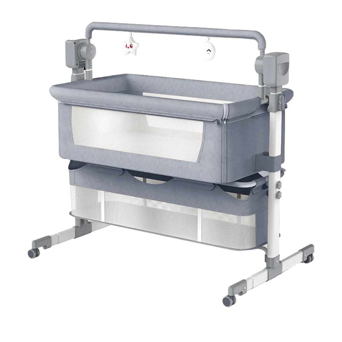 Beistellbett Baby, Convertible Babybett für Co-Sleeping, Beistellbett Baby Boxspringbett mit Rollen Multifunktionale Faltbare mit 5 Schwankende Getriebe, Großer Raum (Mid Grey)